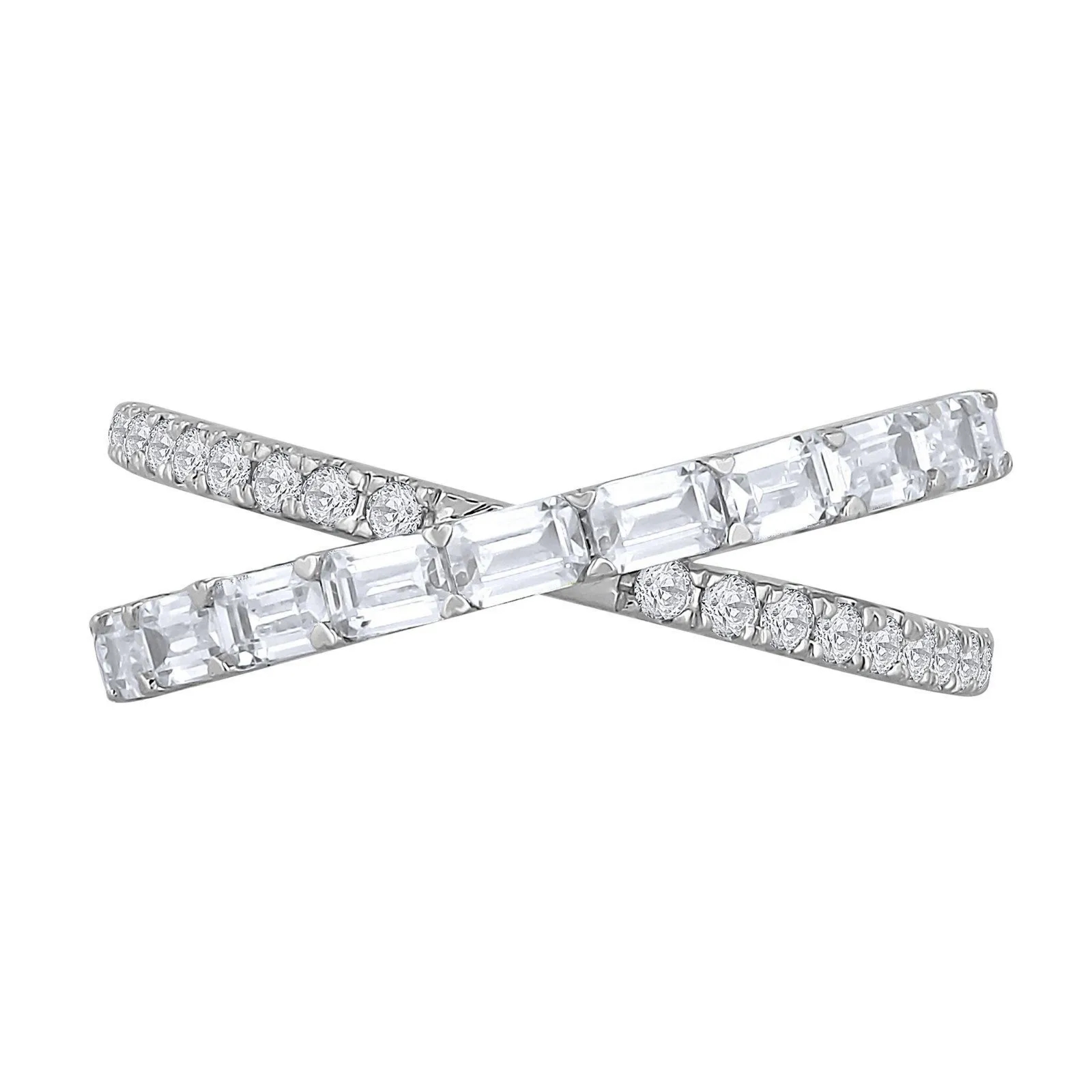 Szmaragdowy i Okrągły Pierścionek Crossover 1.20 ct Diament Naturalny 585 Białe Złoto