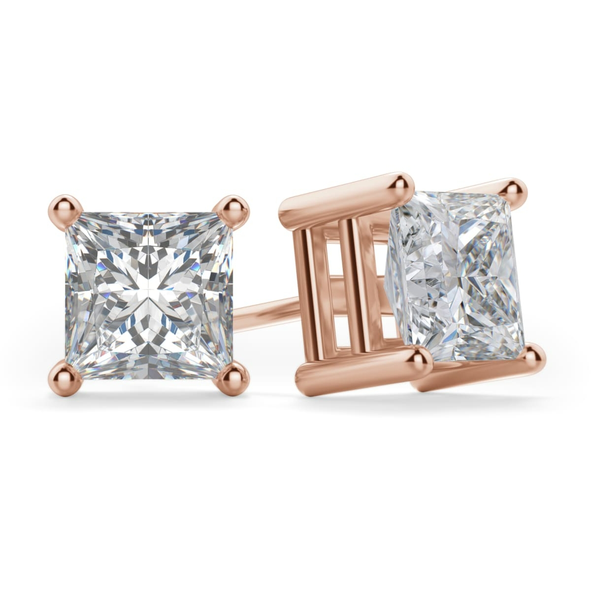 Kolczyki Sztyfty Księżniczka 1.00 Karat Tension Back Basket Set Diament Laboratoryjny 585 Różowe Złoto (14K)