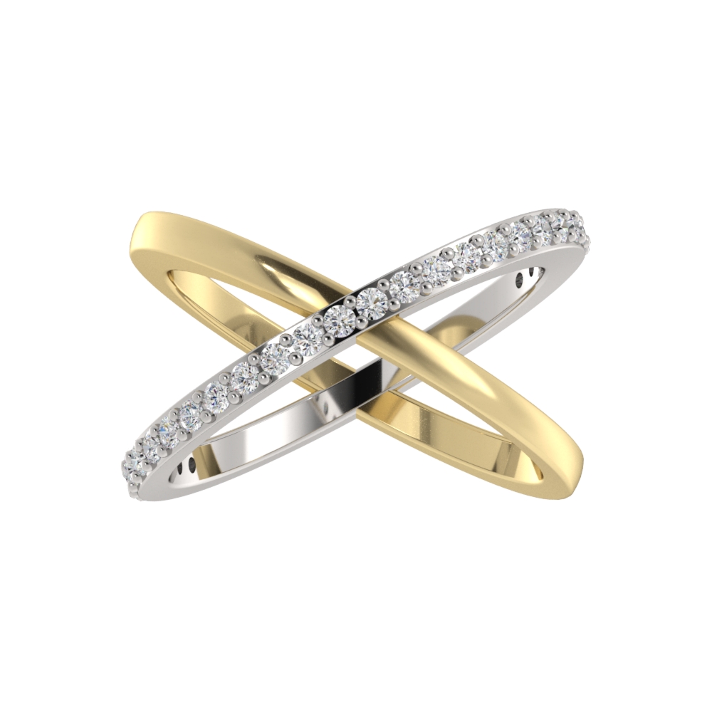 Obrączka Ślubna Duo Cross Diament Laboratoryjny 417 (10K) Żółte & Białe Złoto