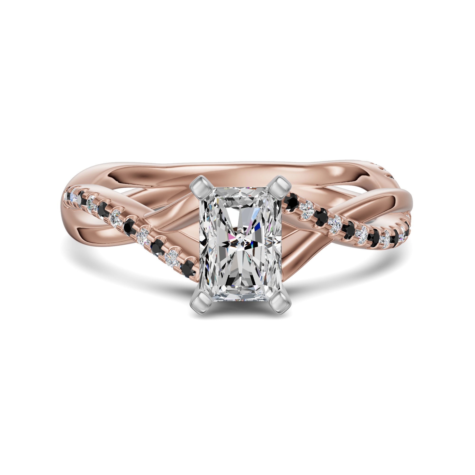 Twisted Accented Radiant 2.00 ct Pierścionek Zaręczynowy - Midnight - Diament Naturalny 585 Różowe Złoto