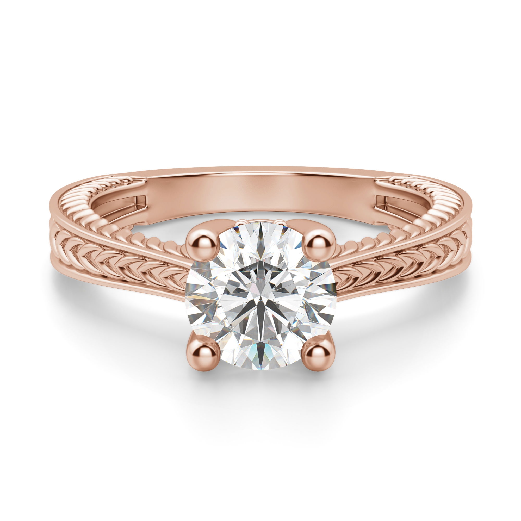 Sage Klasyczny Okrągły 1.25 krt Pierścionek Zaręczynowy Diament Laboratoryjny 585 Różowe Złoto (14K)