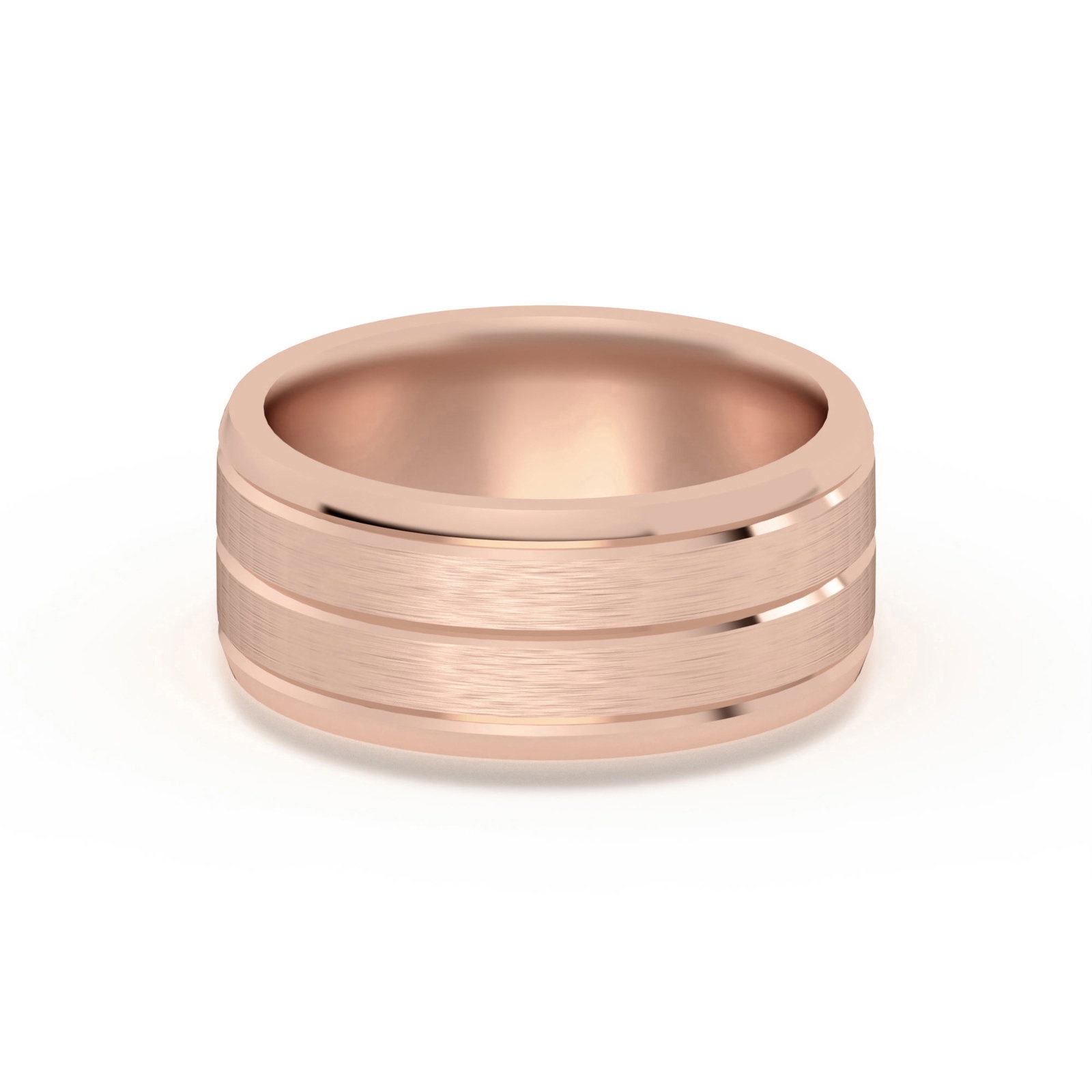 Klasyczna Beveled Comfort Fit Satenowa Męska Obrączka Ślubna 585 Różowe Złoto (14K) 8 MM