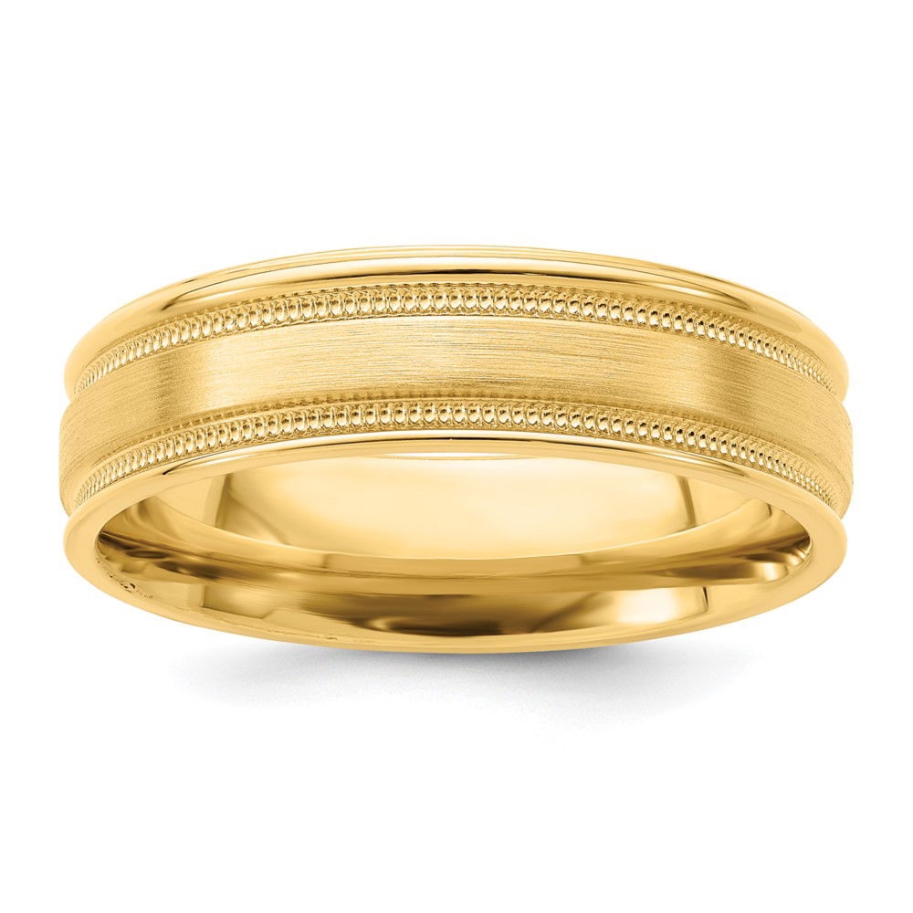 Round Edge Szczotkowana Obrączka Ślubna Milgrain Comfort Fit 6 mm 585 Żółte Złoto (14K)