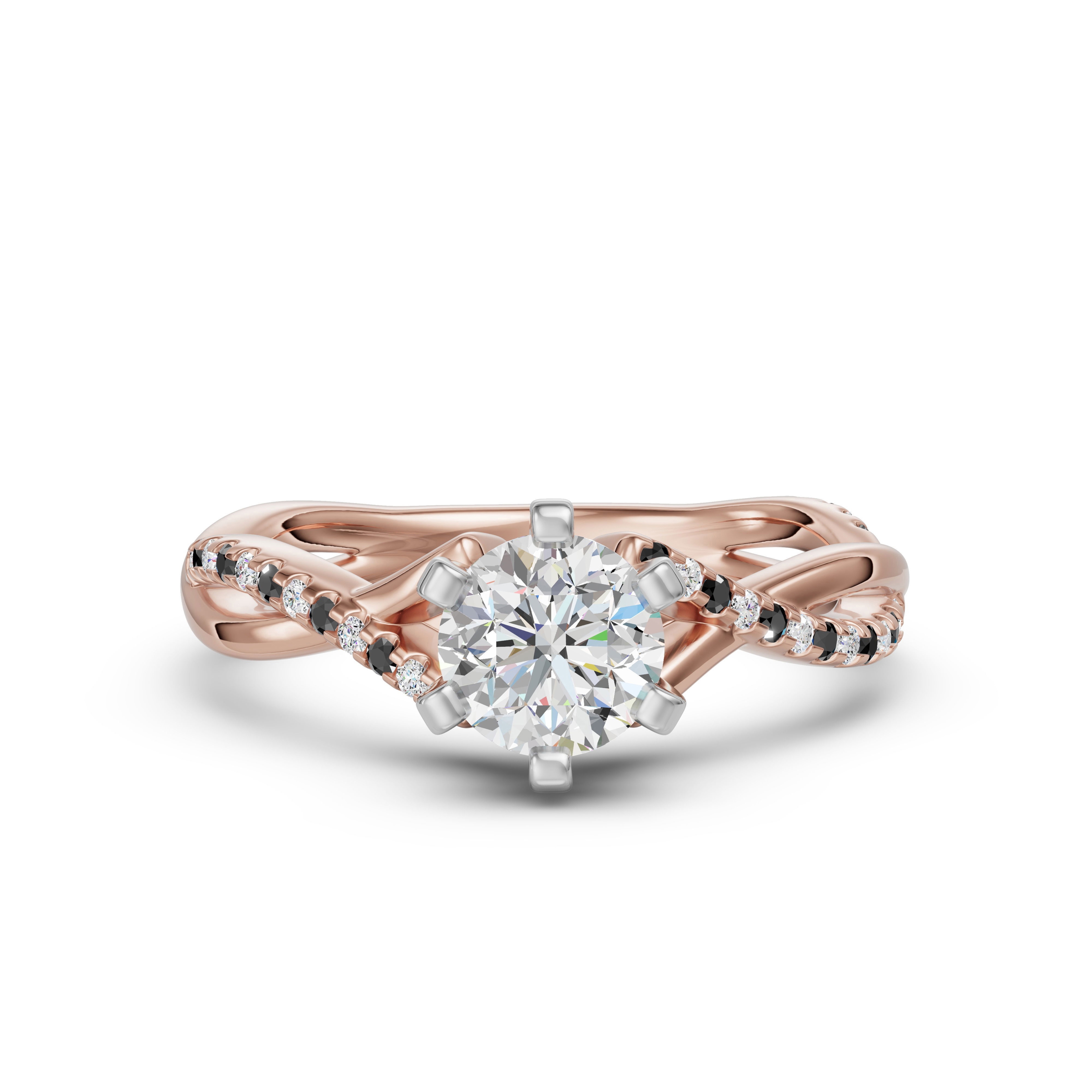 Twisted Accented Okrągły 1.75 ct Pierścionek Zaręczynowy - Midnight - Diament Naturalny 585 Różowe Złoto