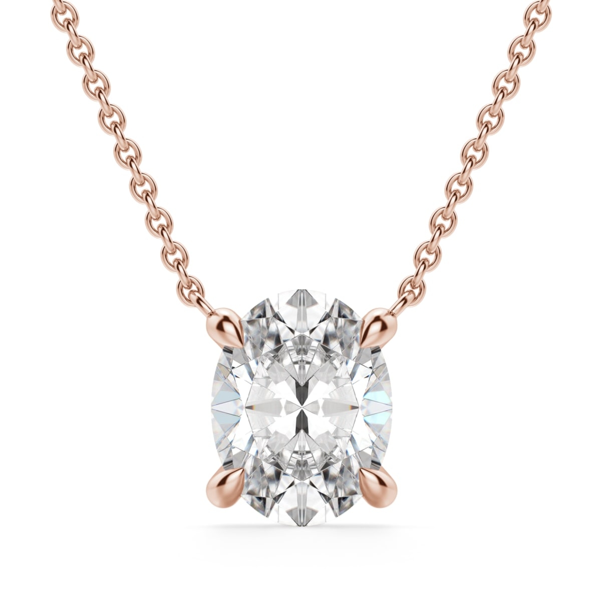 Owal Naszyjnik Claw Prong 1.00 kt Laboratoryjny Diament 585 Różowe Złoto (14K)