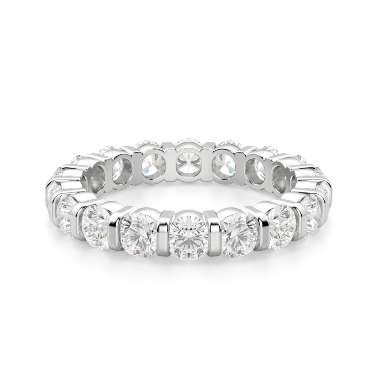 Obrączka Ślubna Eternity Bar Set z Okrągłymi Kamieniami 3.00 mm Laboratoryjny Diament 750 Białe Złoto (18K)