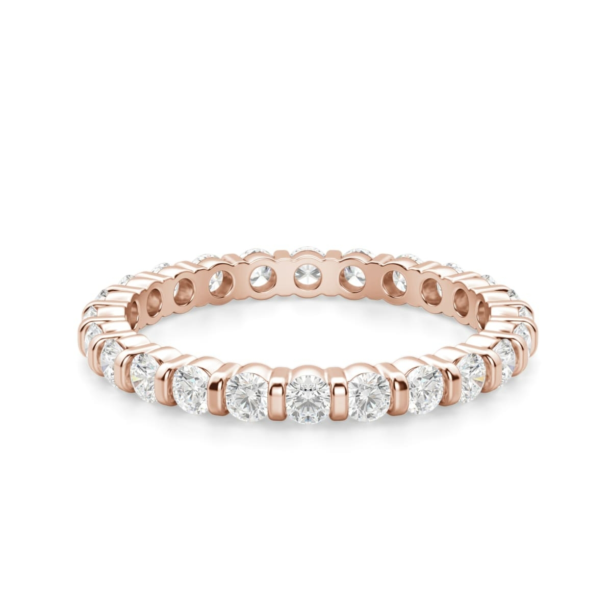 Obrączka Ślubna Eternity Bar Set z Okrągłymi Kamieniami 2.00 mm Laboratoryjny Diament 750 Różowe Złoto (18K)