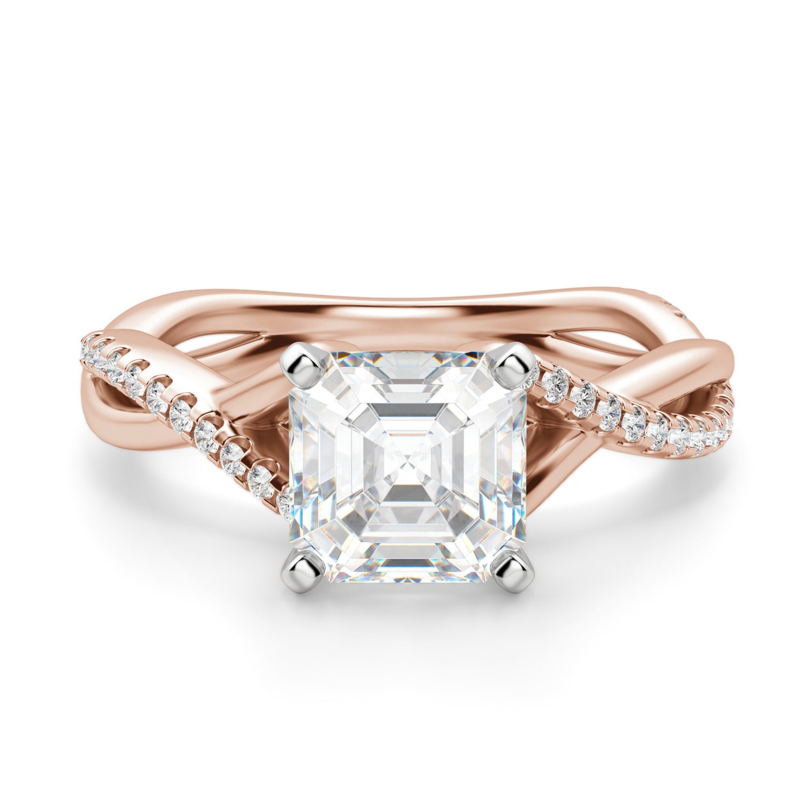 Twisted Accented Asscher 3.00 krt Pierścionek Zaręczynowy Diament Laboratoryjny 585 Różowe Złoto (14K)