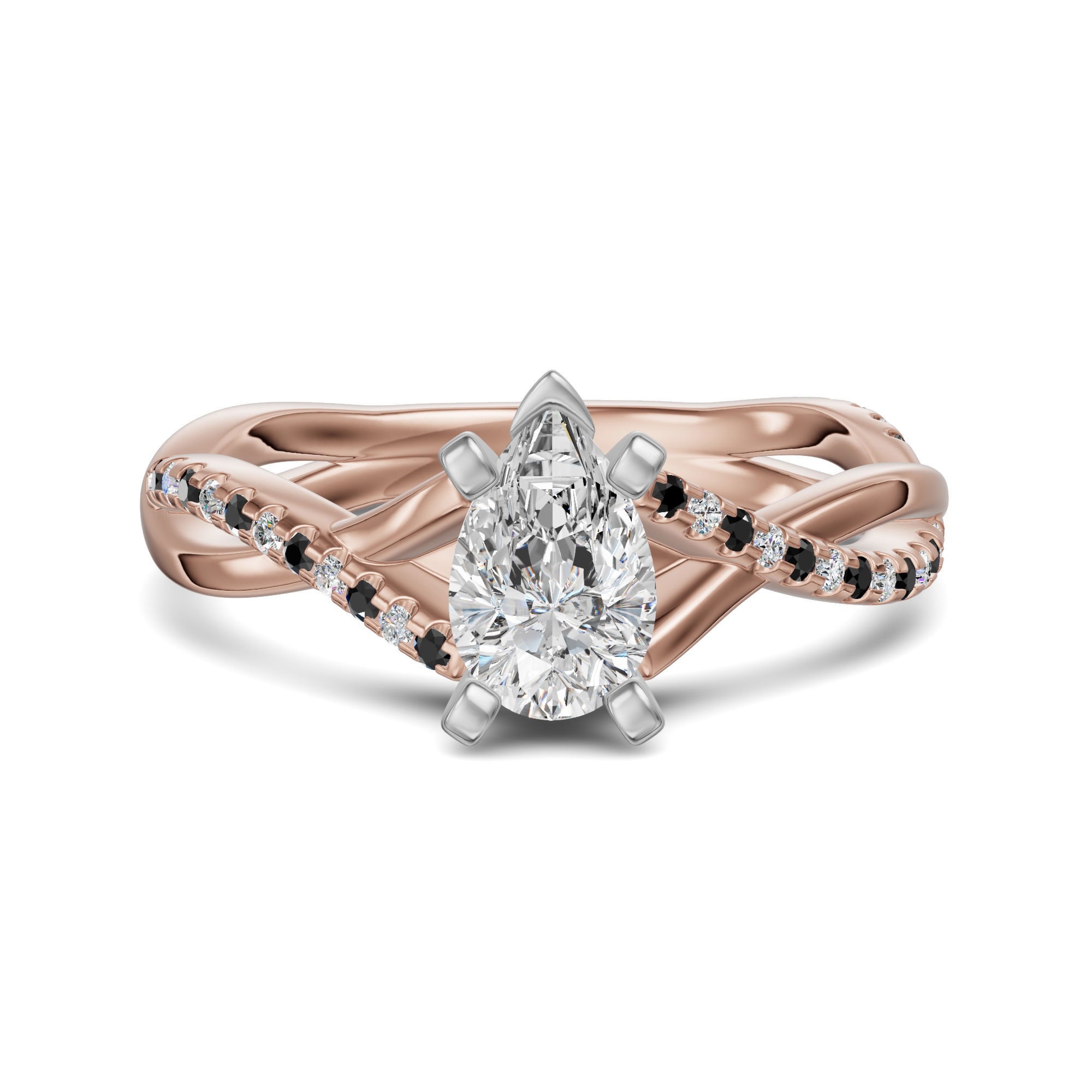 Twisted Accented Gruszkowy 0.75 ct Pierścionek Zaręczynowy - Midnight - Diament Naturalny 585 Różowe Złoto