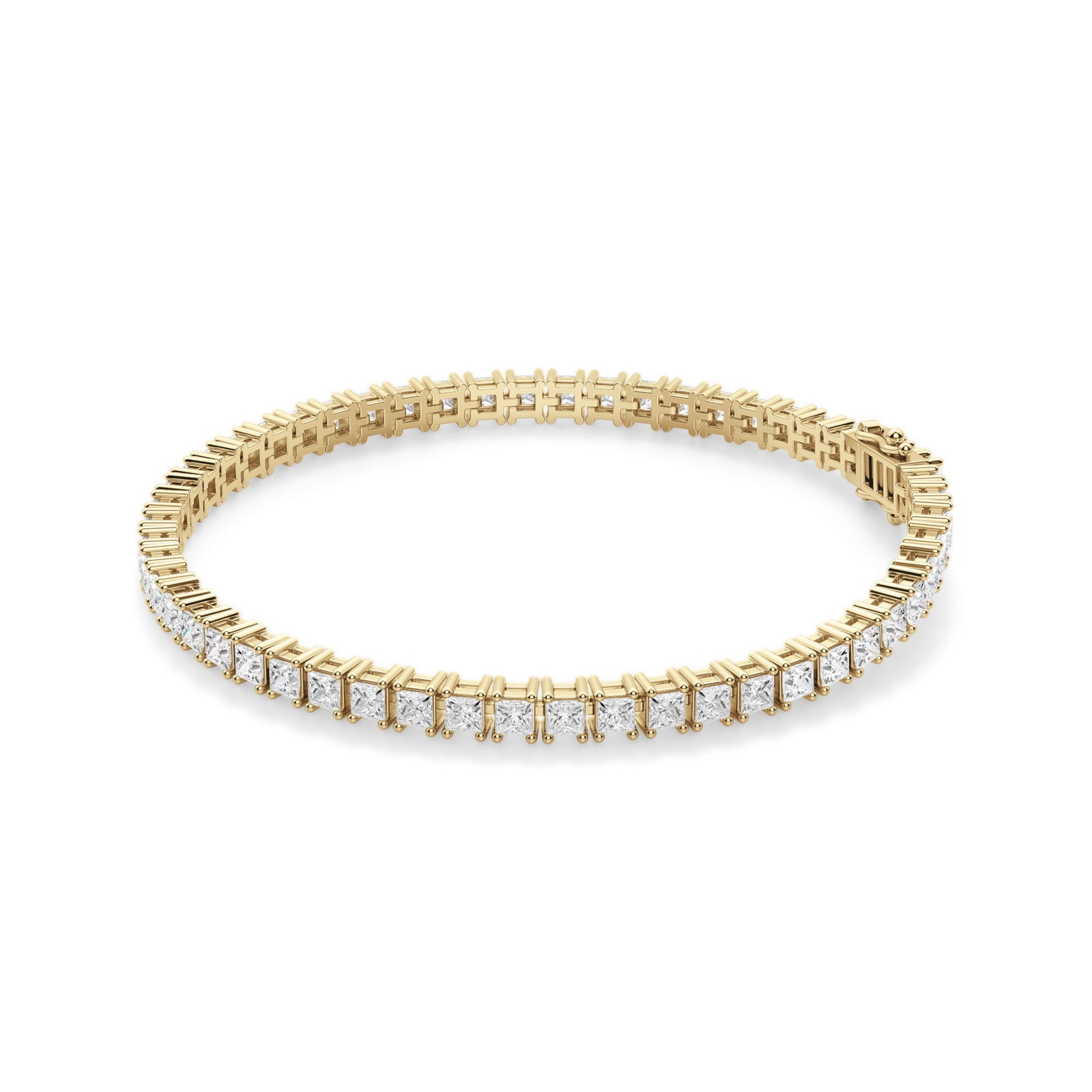 4 Prong Księżniczka Tenisowa Bransoletka s Laboratoryjnym Diamentem 7.00 krt z żółtego złota pr. 14K (585).