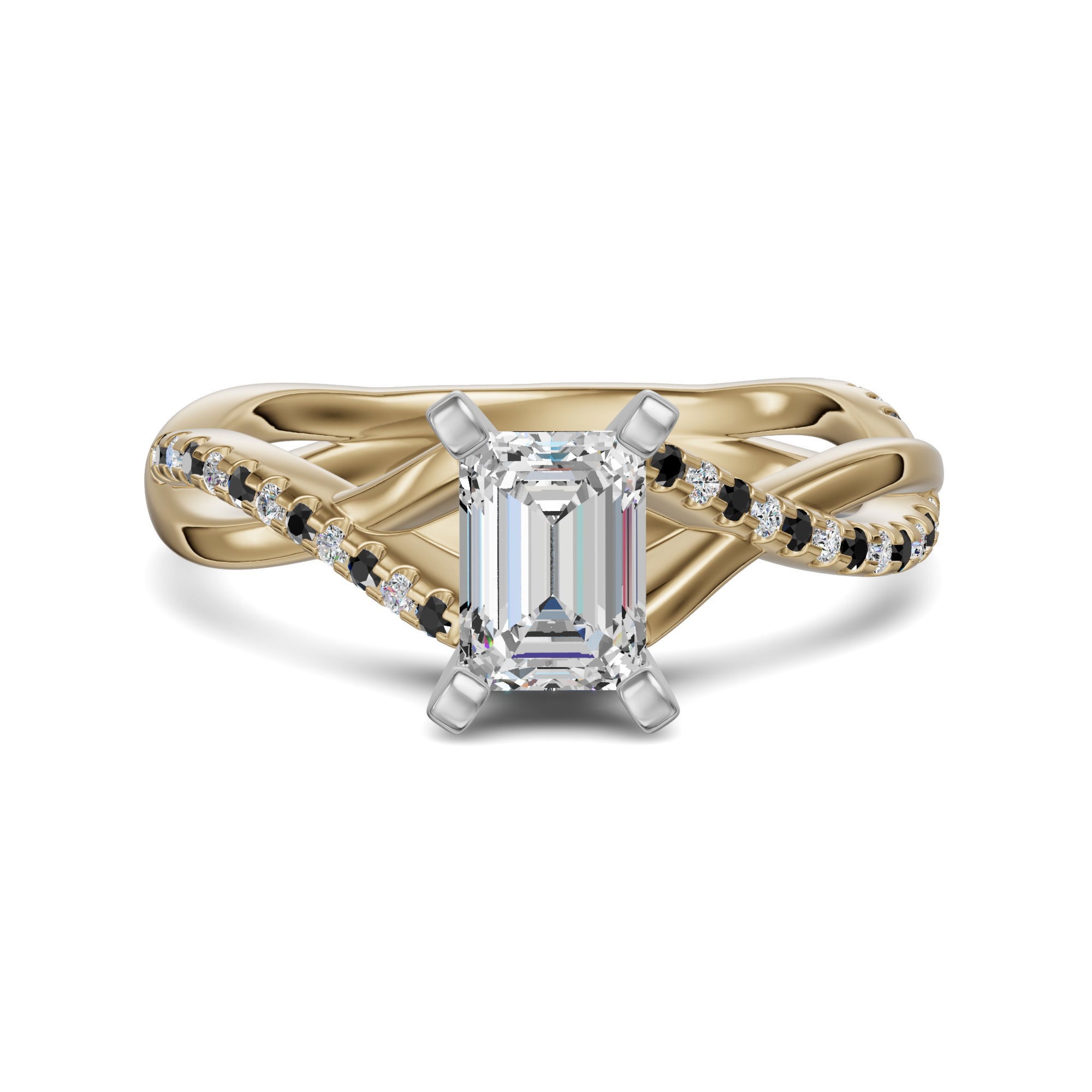 Twisted Accented Szmaragdowy 0.50 ct Pierścionek Zaręczynowy - Midnight - Diament Naturalny 585 Żółte Złoto