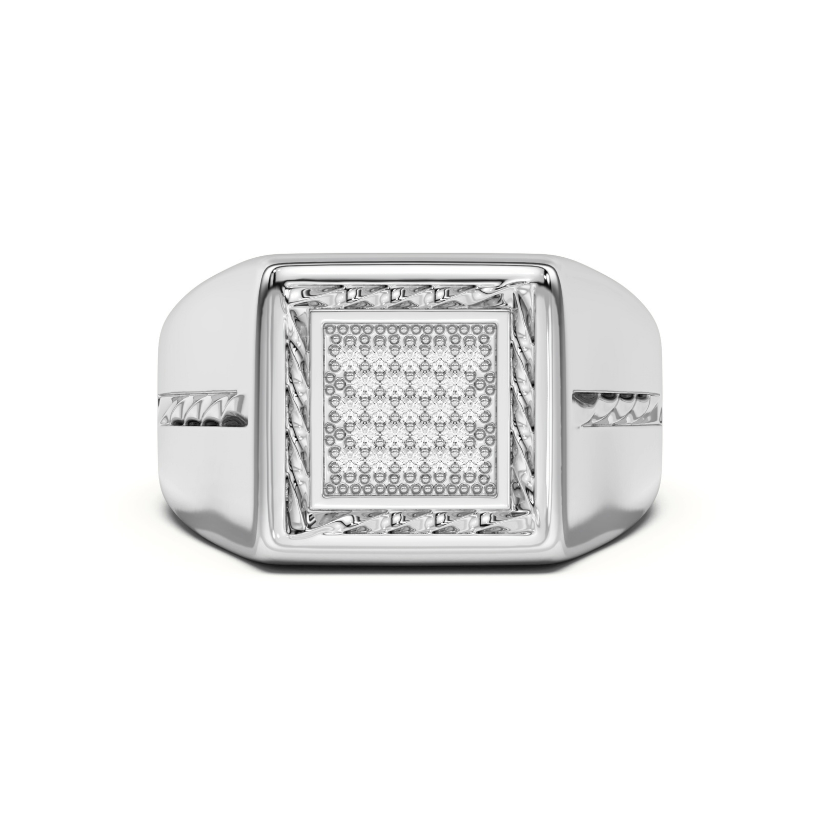 Męski Pierścionek Kwadratowy Rope Effect Comfort Fit Laboratoryjny Diament 750 Białe Złoto (18K)