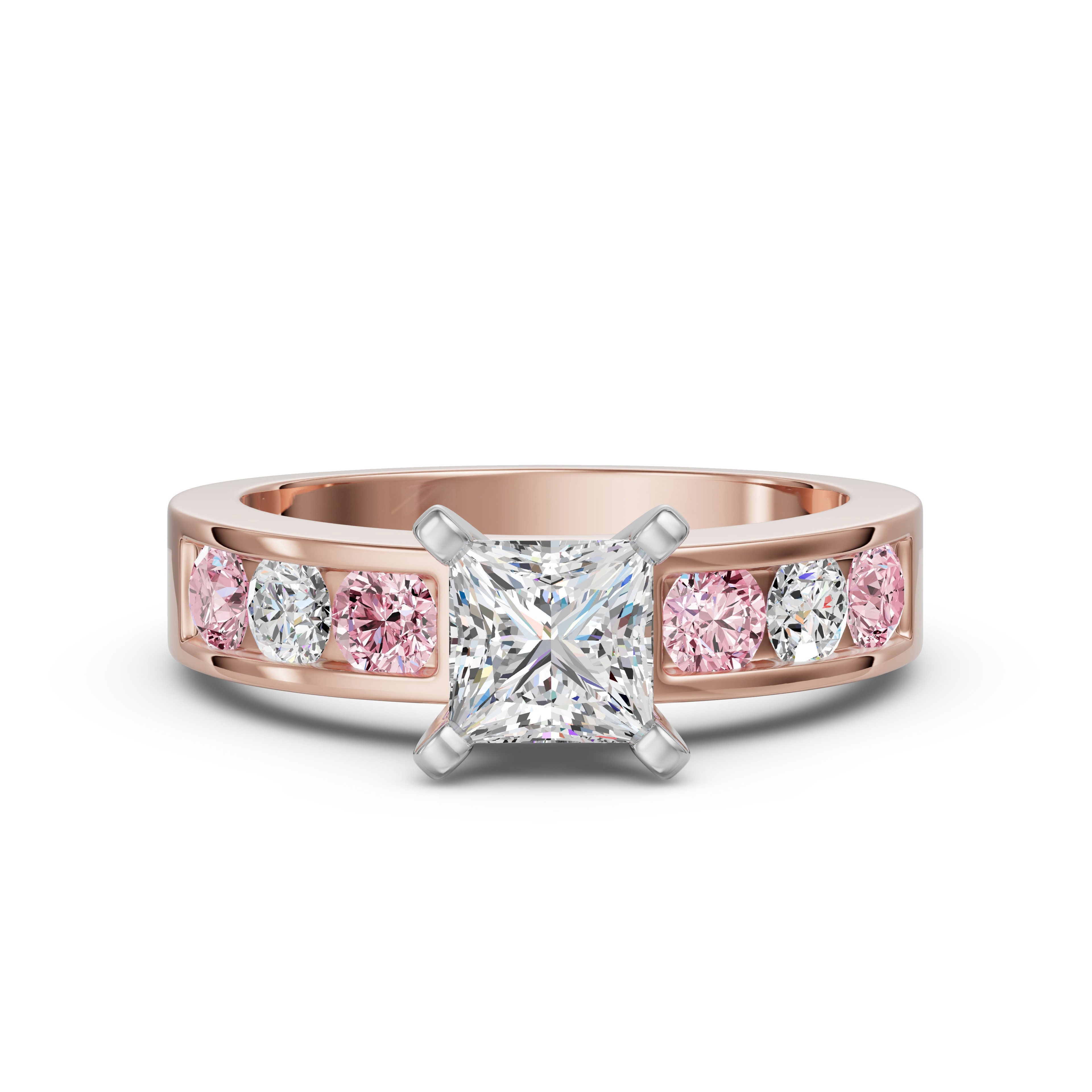 Diamond Diva Pierścionek Zaręczynowy Księżniczka 1.00 ct - Rose - Diament Laboratoryjny 750 Różowe Złoto