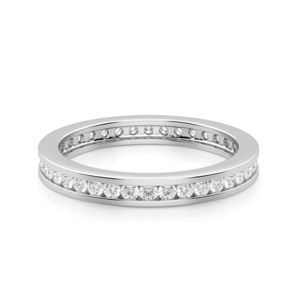 Obrączka Ślubna Eternity Channel Set z Okrągłymi Kamieniami 1.50 mm Laboratoryjny Diament 750 Białe Złoto (18K)