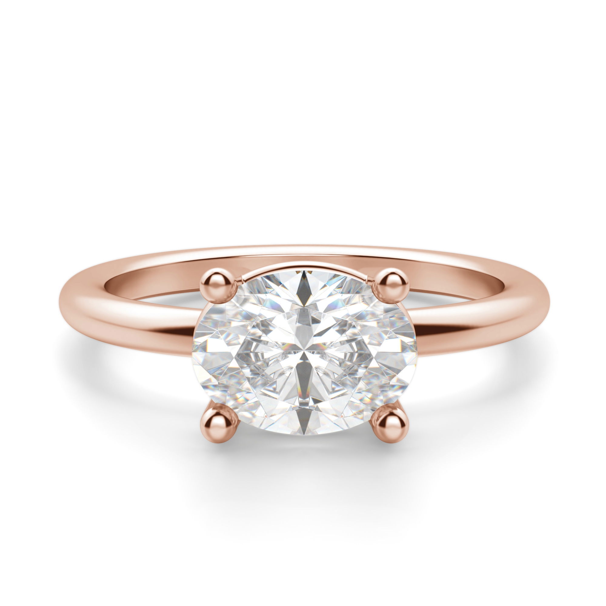 Klasyczny Pierścionek Zaręczynowy z Szlifem Owalnym 0.75 ct East-West Diament Laboratoryjny 585 Różowe Złoto (14K)