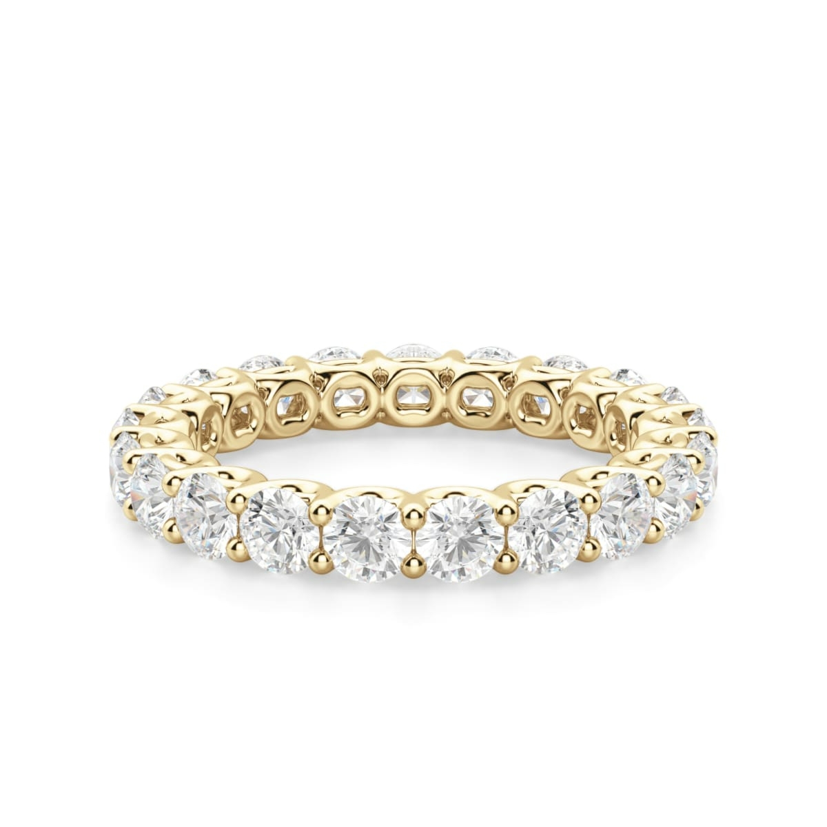Obrączka Ślubna Eternity Scallop Set z Okrągłymi Kamieniami 3.00 mm Laboratoryjny Diament 750 Żółte Złoto (18K)
