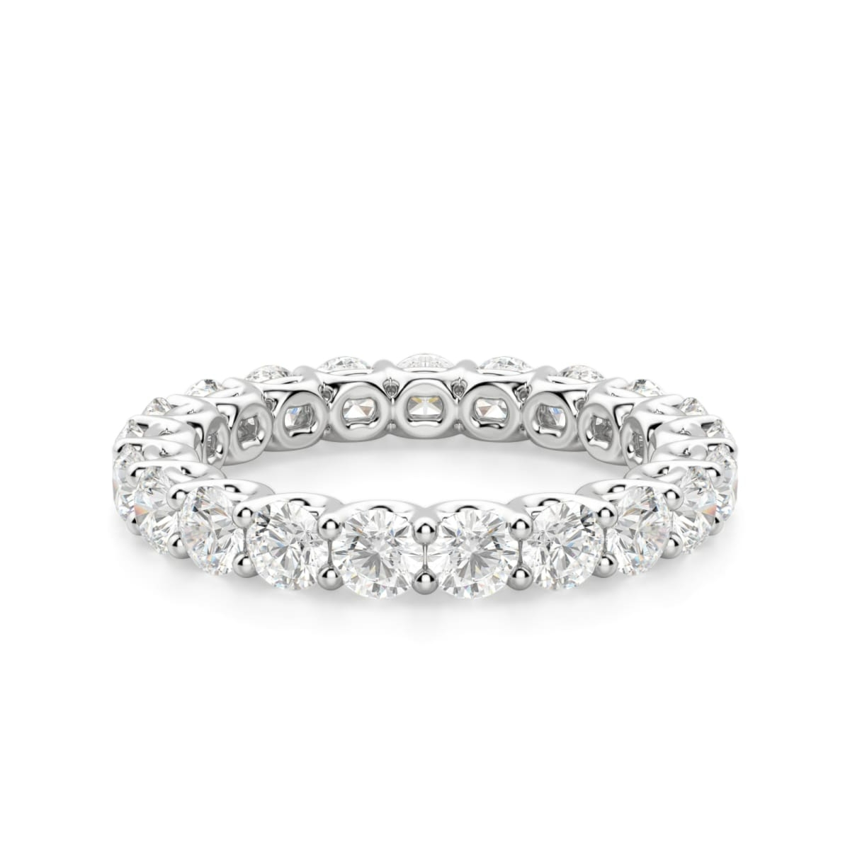 Obrączka Ślubna Eternity Scallop Set z Okrągłymi Kamieniami 3.00 mm Laboratoryjny Diament 750 Białe Złoto (18K)