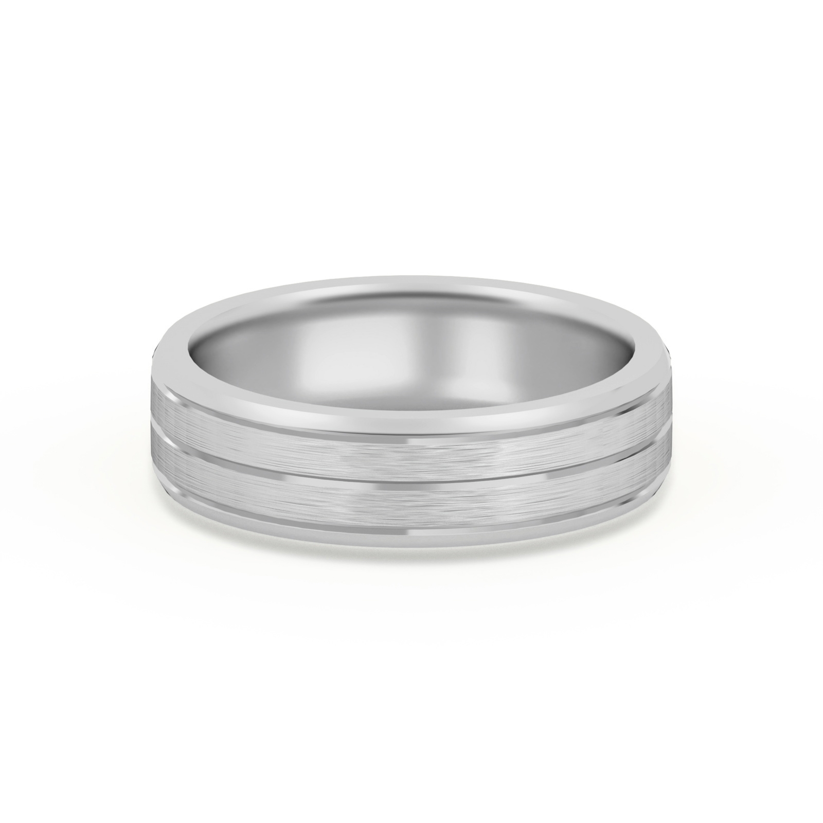 Klasyczna Beveled Comfort Fit Satenowa Męska Obrączka Ślubna 585 Białe Złoto (14K) 5 MM