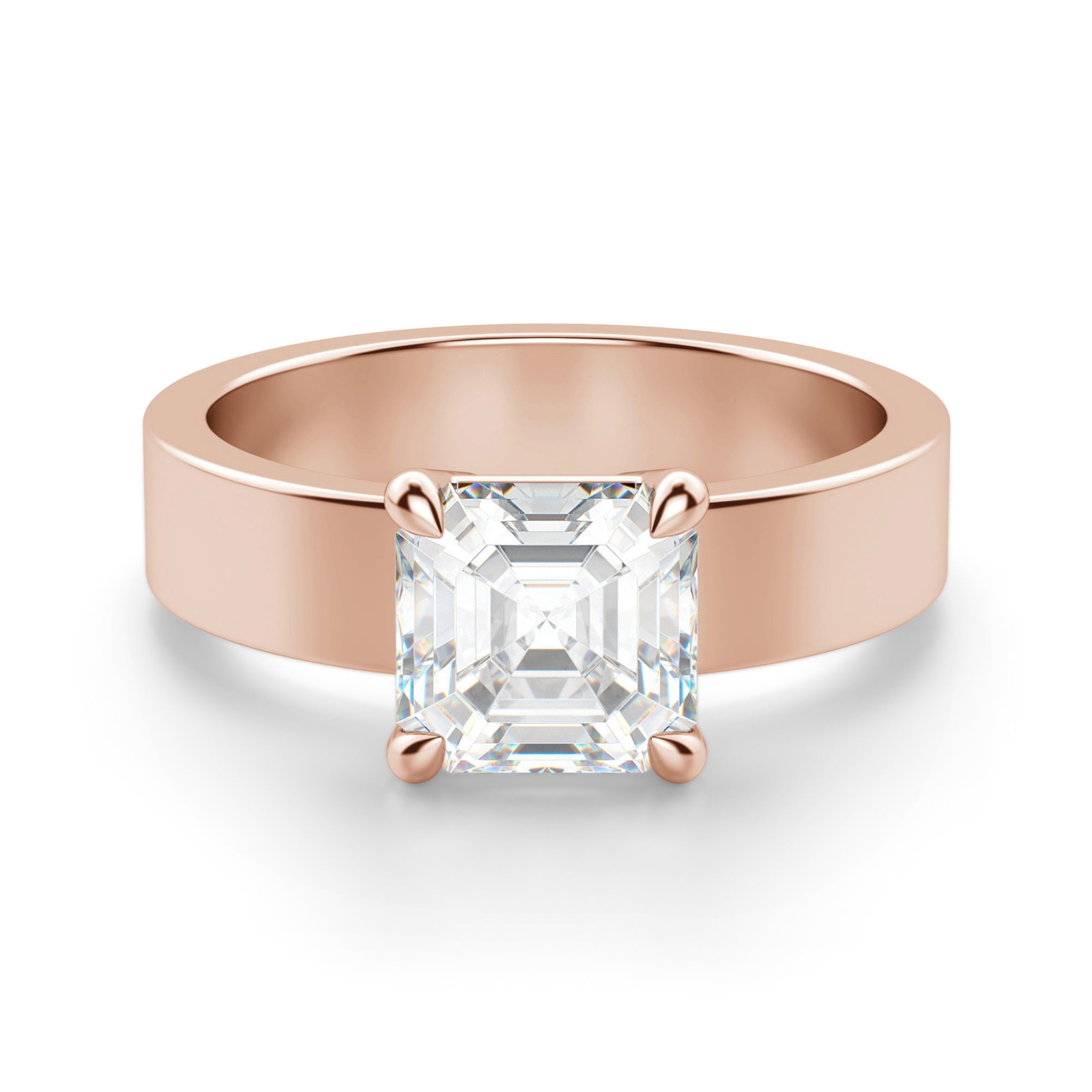 Basket Set Asscher 1.00 krt Masywny Pierścionek Zaręczynowy Diament Laboratoryjny 585 Różowe Złoto (14K)