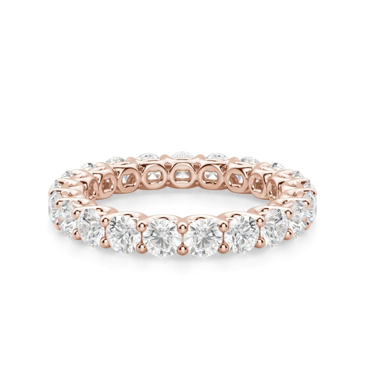 Obrączka Ślubna Eternity Scallop Set z Okrągłymi Kamieniami 3.00 mm Laboratoryjny Diament 750 Różowe Złoto (18K)