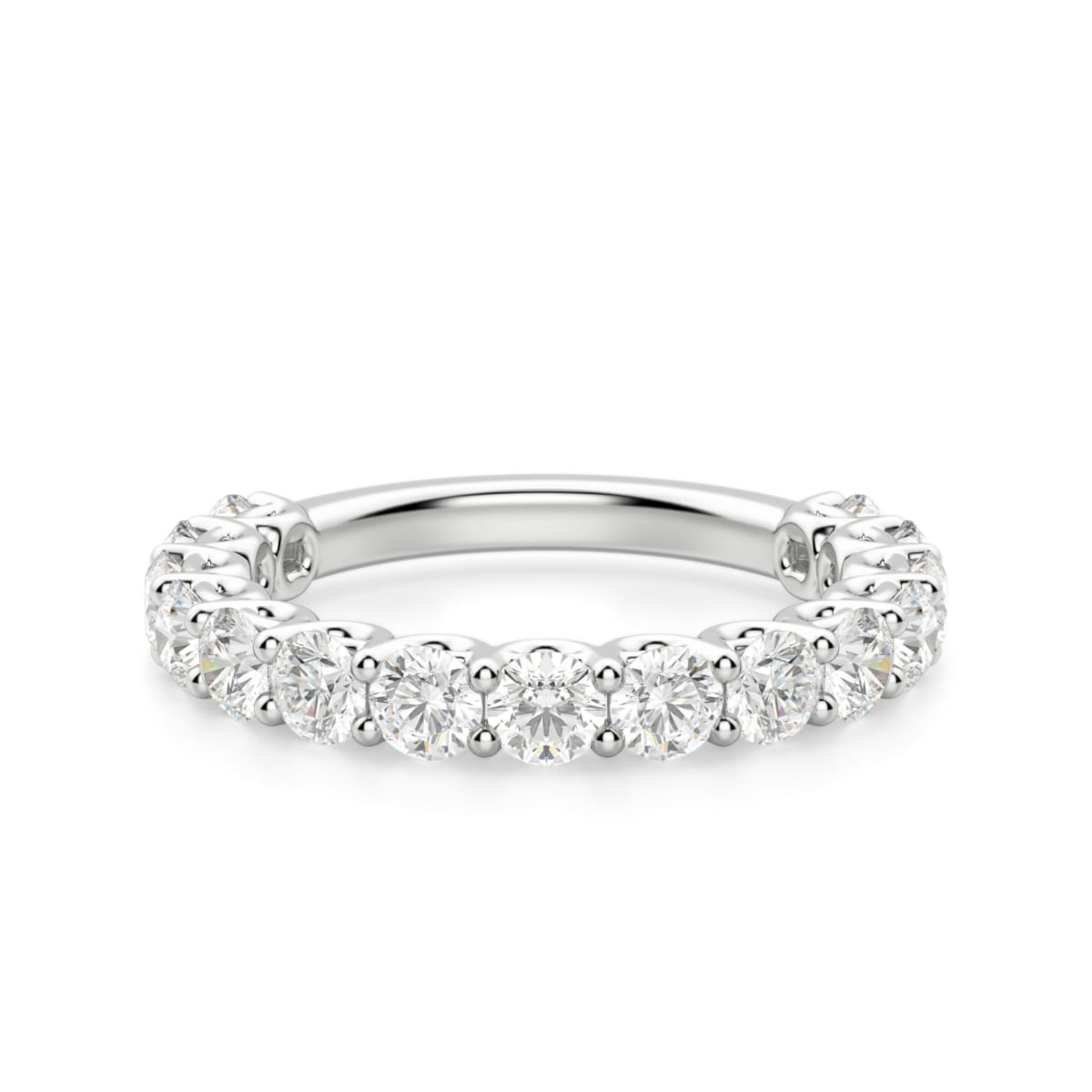 Obrączka Ślubna Half Eternity Scallop Set z Okrągłymi Kamieniami 3.00 mm Laboratoryjny Diament 750 Białe Złoto (18K)