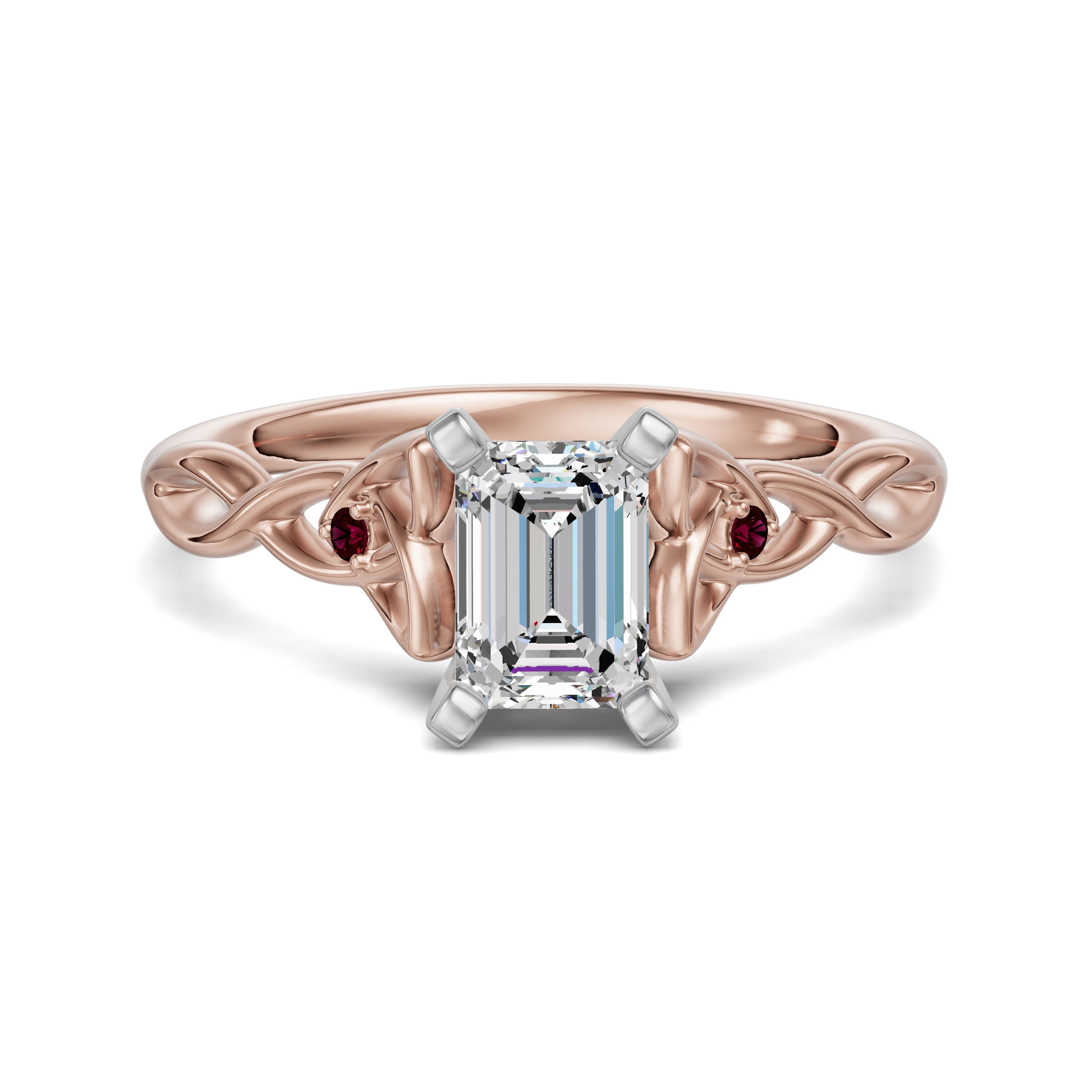 Celtic Knot Szmaragdowy 0.75 ct Pierścionek Zaręczynowy - Rubin - Diament Naturalny 585 Różowe Złoto