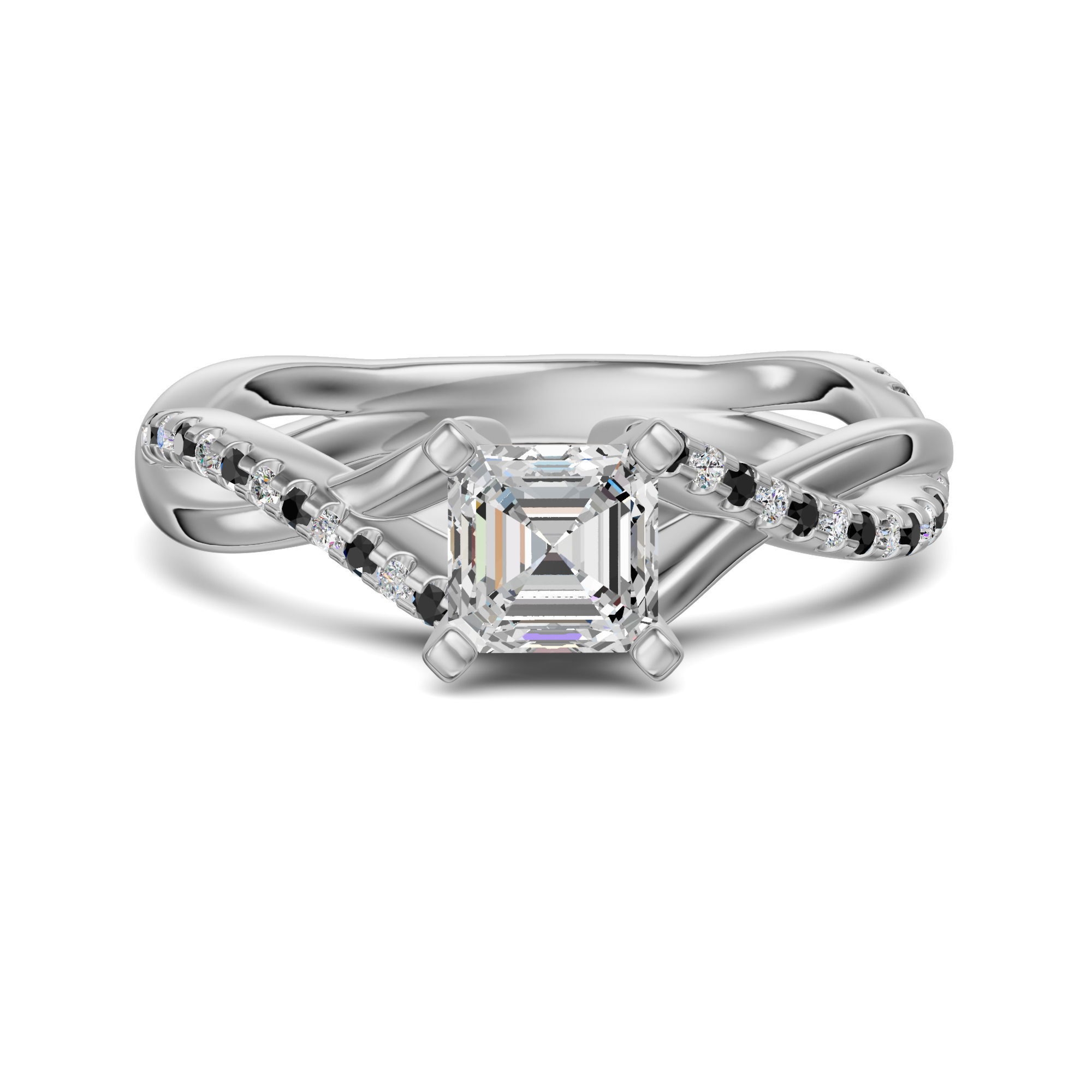 Twisted Accented Asscher 0.75 ct Pierścionek Zaręczynowy - Midnight - Diament Laboratoryjny 950 Platyna
