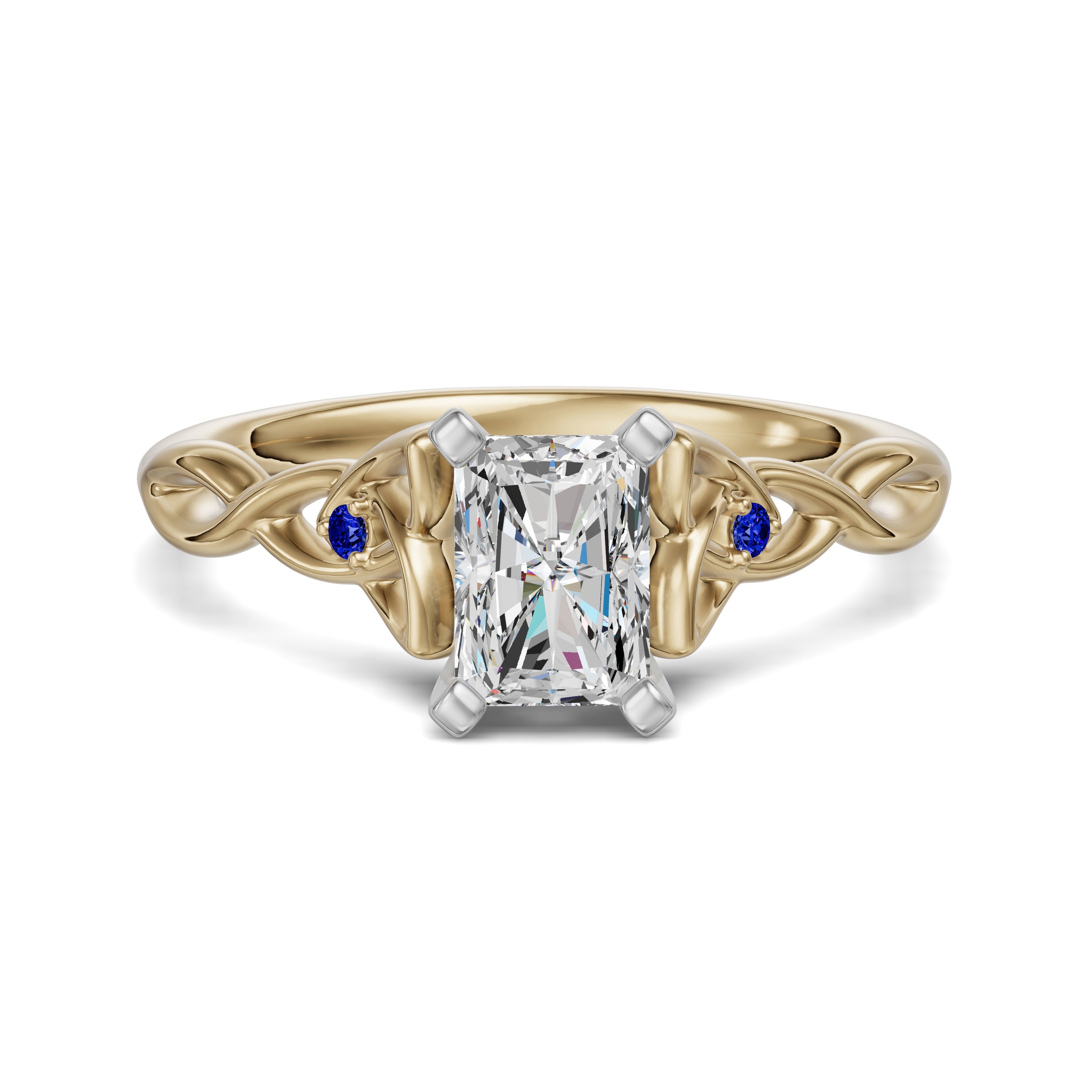 Celtic Knot Radiant 0.75 ct Pierścionek Zaręczynowy - Szafir - Diament Naturalny 585 Żółte Złoto