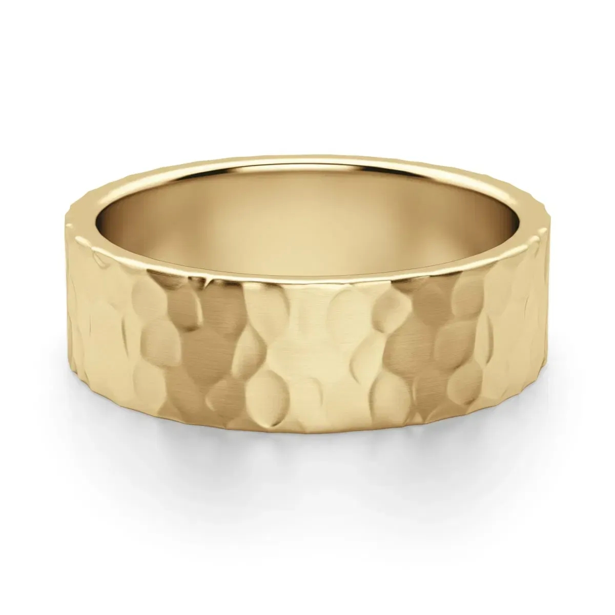 Hammered Flat Męska Obrączka Ślubna 6 MM 585 Żółte Złoto (14K)