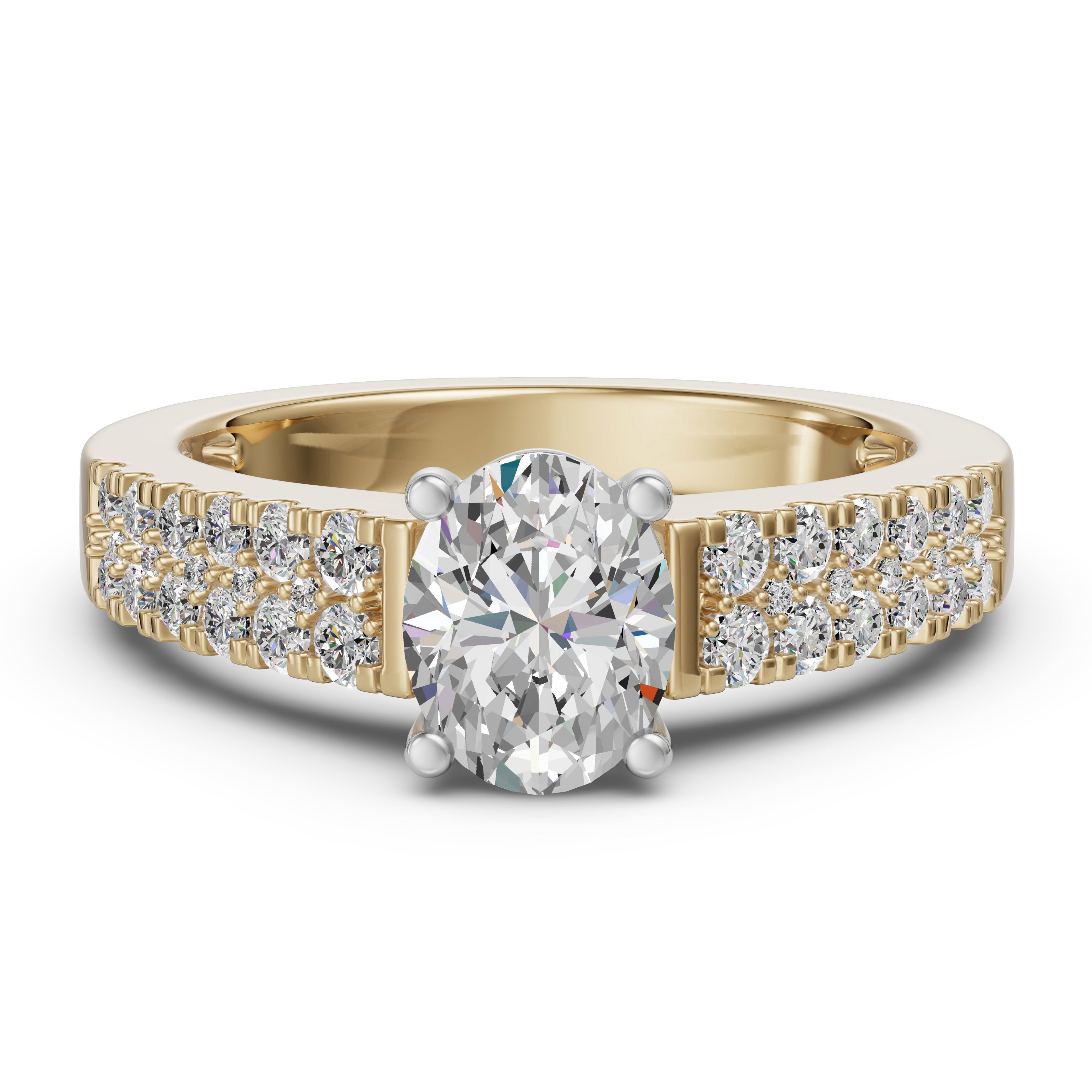 Dwurzędowy Tapered Pierścionek Zaręczynowy Akcentowany Owalny 1.50 ct Diament Laboratoryjny 750 Żółte Złoto (18K)