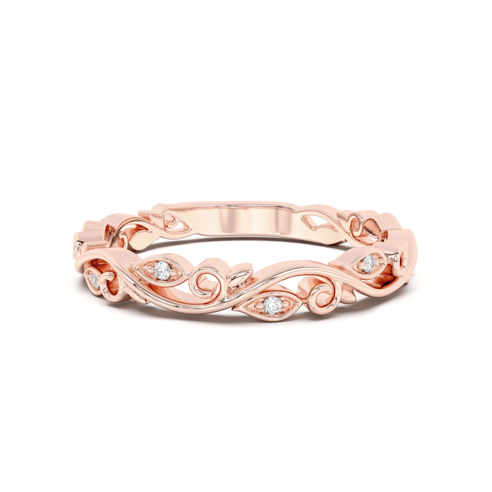 Obrączka Ślubna Bold Vine Bezel Set Laboratoryjny Diament 585 Różowe Złoto (14K)