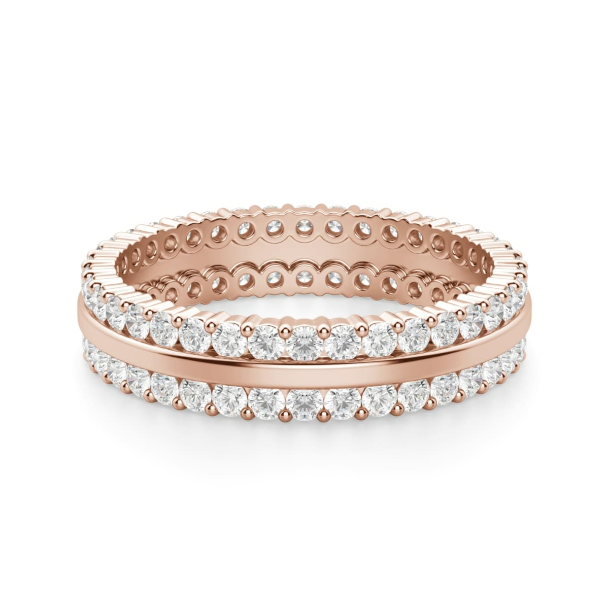 Obrączka Ślubna Dwurzędowa Eternity z Okrągłymi Kamieniami 1.50 mm Laboratoryjny Diament 750 Różowe Złoto (18K)