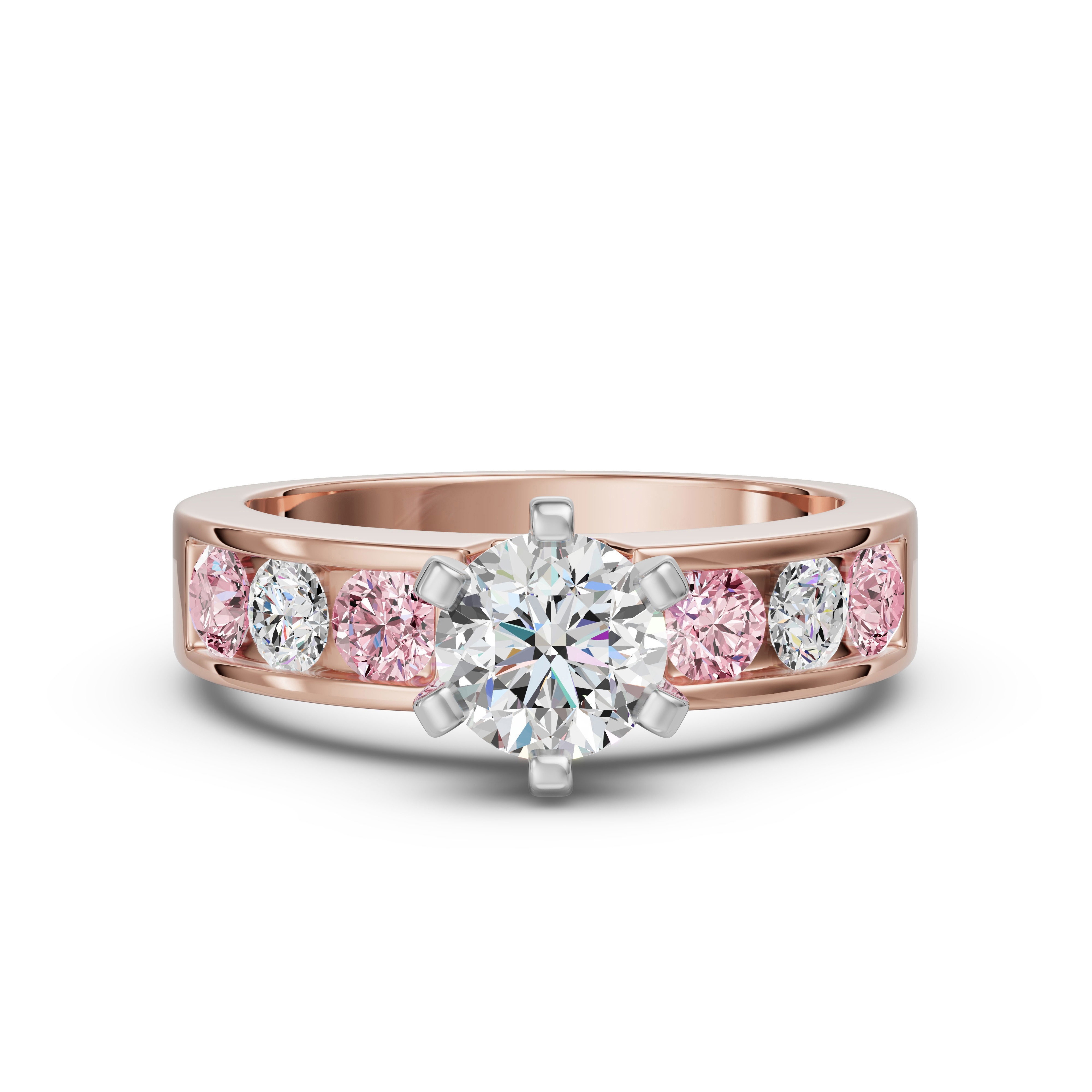Diamond Diva Okrągły Pierścionek Zaręczynowy 1.50 ct - Rose - Diament Laboratoryjny 750 Różowe Złoto
