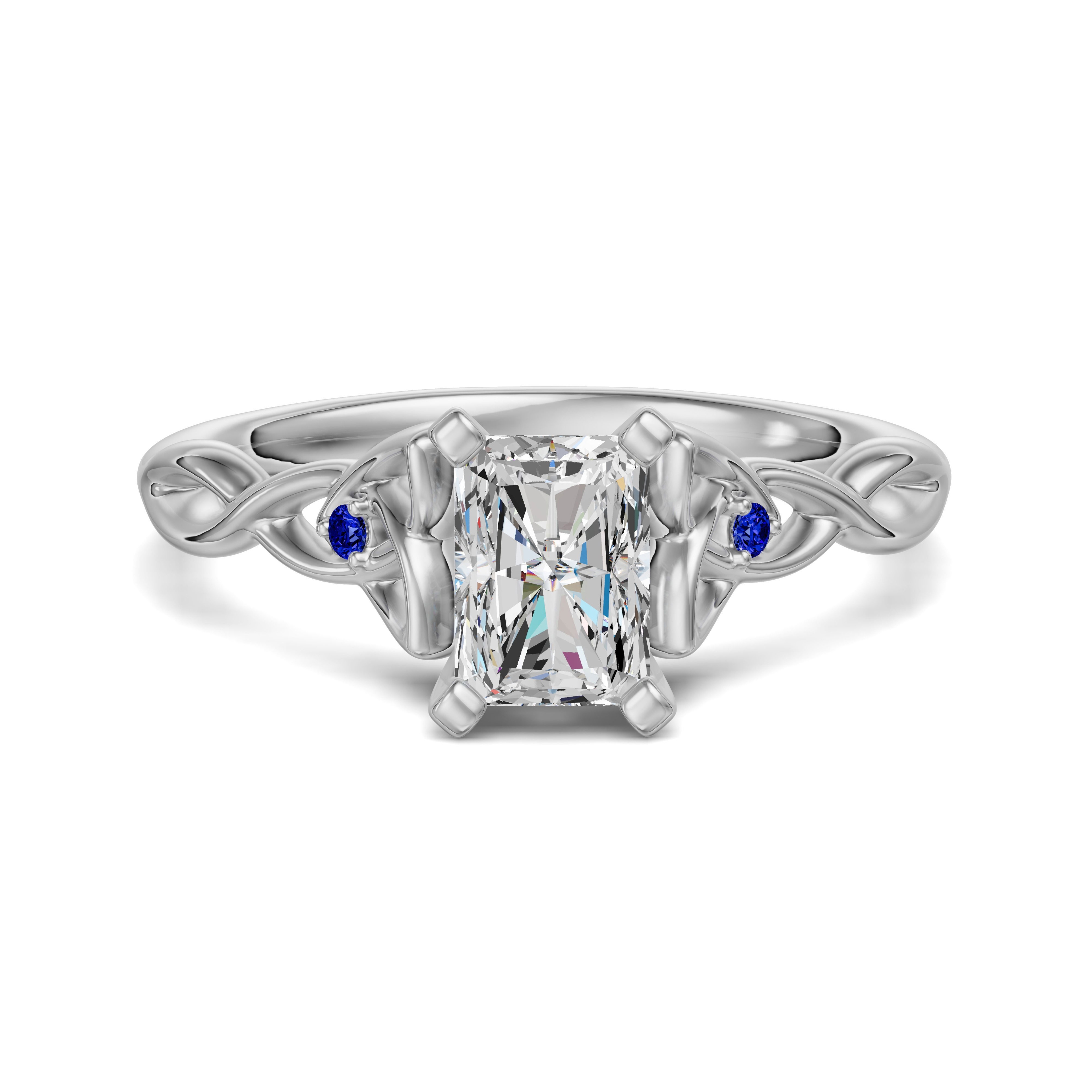 Celtic Knot Radiant 0.75 ct Pierścionek Zaręczynowy - Szafir - Diament Naturalny 585 Białe Złoto