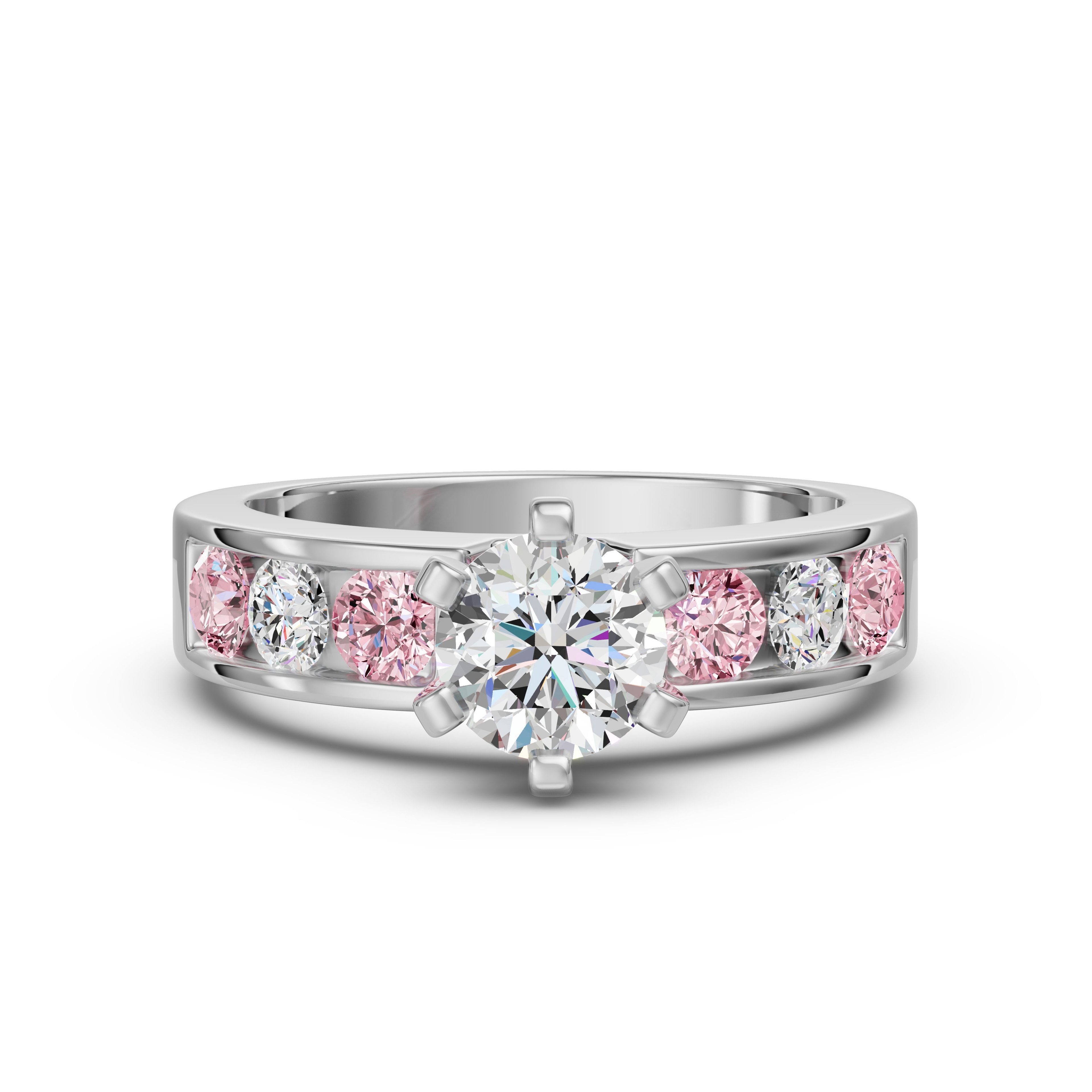 Diamond Diva Okrągły Pierścionek Zaręczynowy 0.50 ct - Rose - Diament Naturalny 750 Białe Złoto