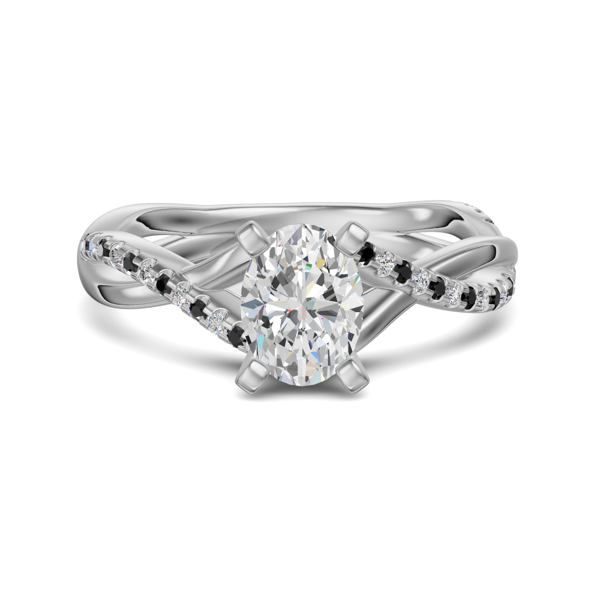 Twisted Accented Owalny 1.25 ct Pierścionek Zaręczynowy - Midnight - Diament Laboratoryjny 950 Platyna