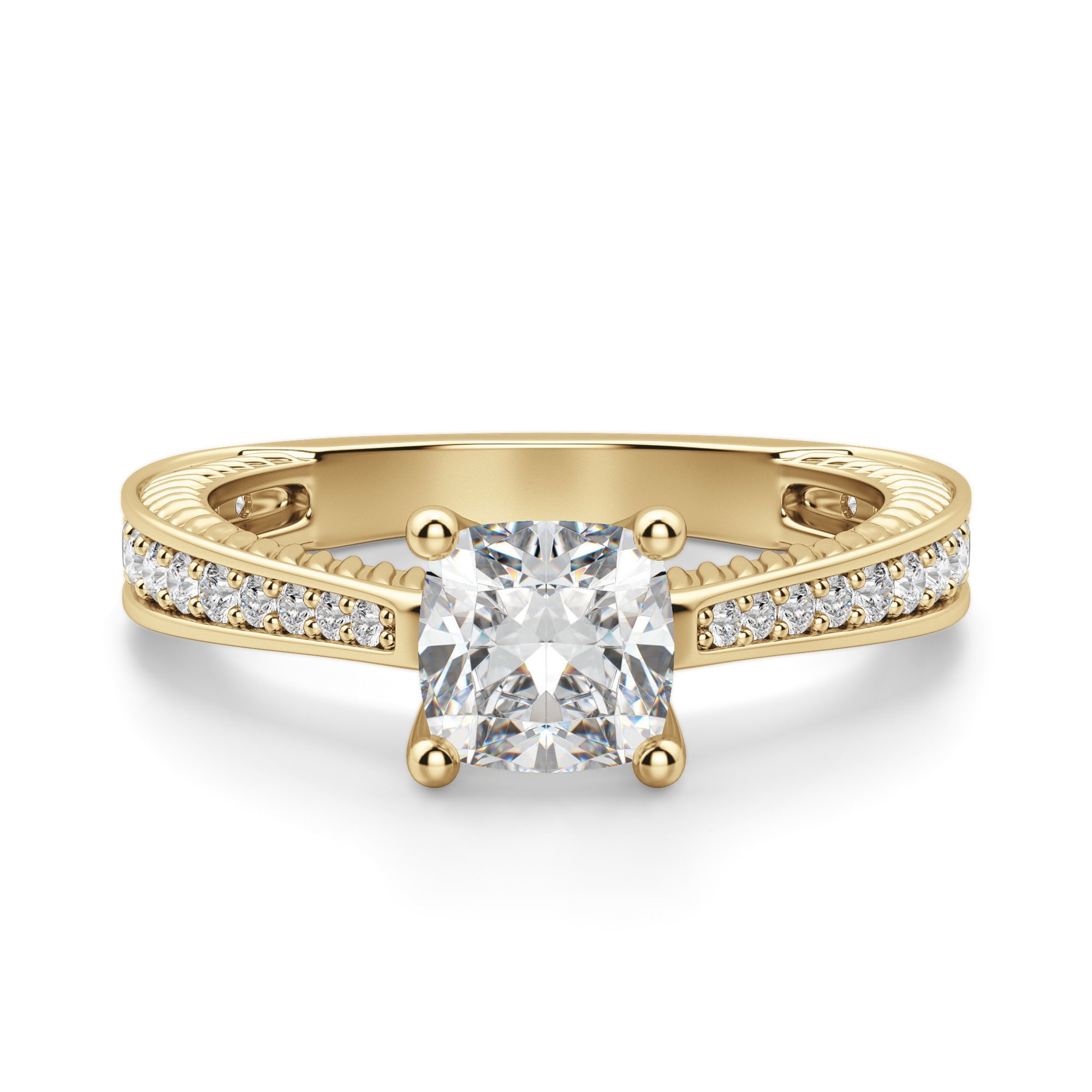 Sage Accented Poduszkowy 3.00 krt Pierścionek Zaręczynowy Diament Laboratoryjny 585 Żółte Złoto (14K)