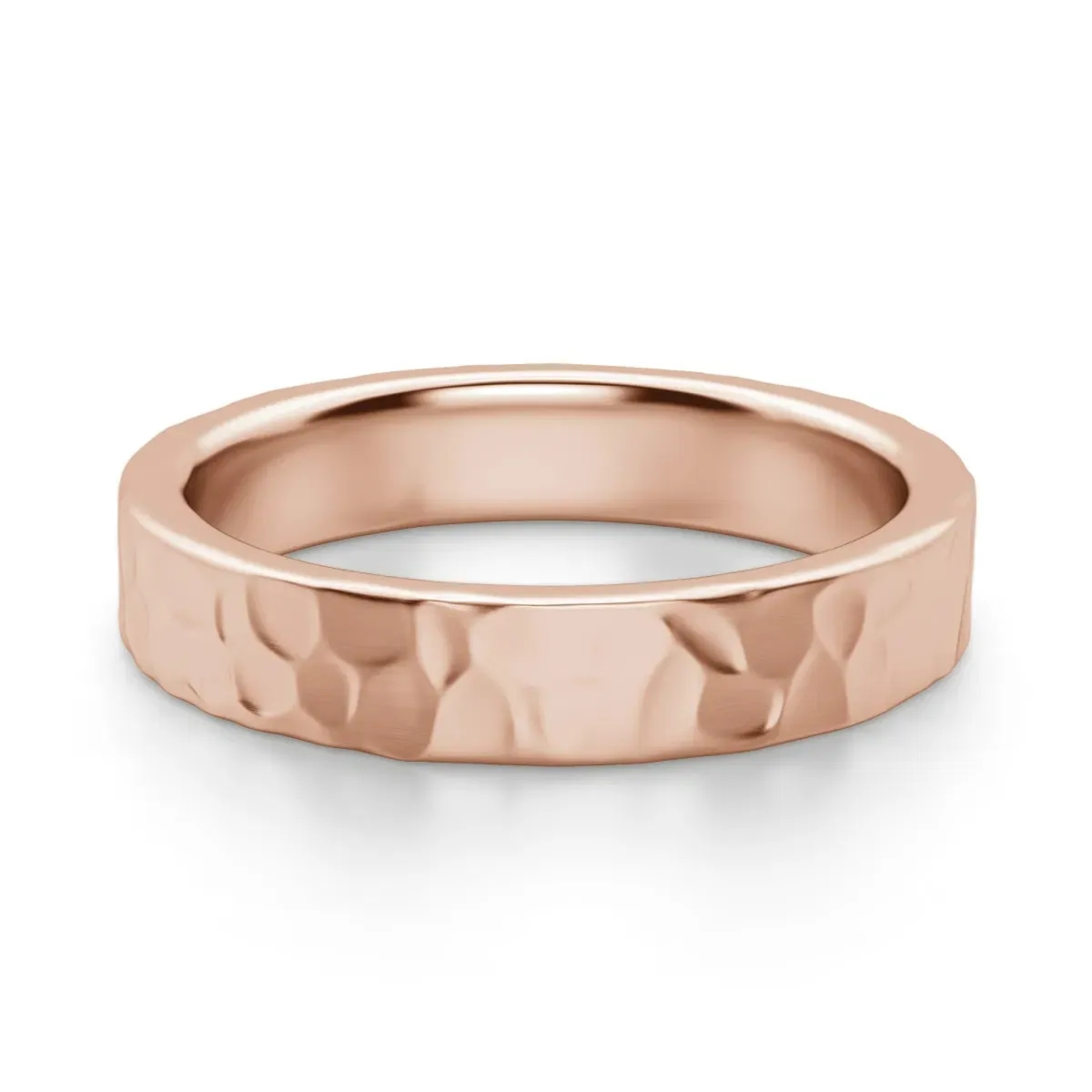 Hammered Flat Męska Obrączka Ślubna 4 MM 585 Różowe Złoto (14K)