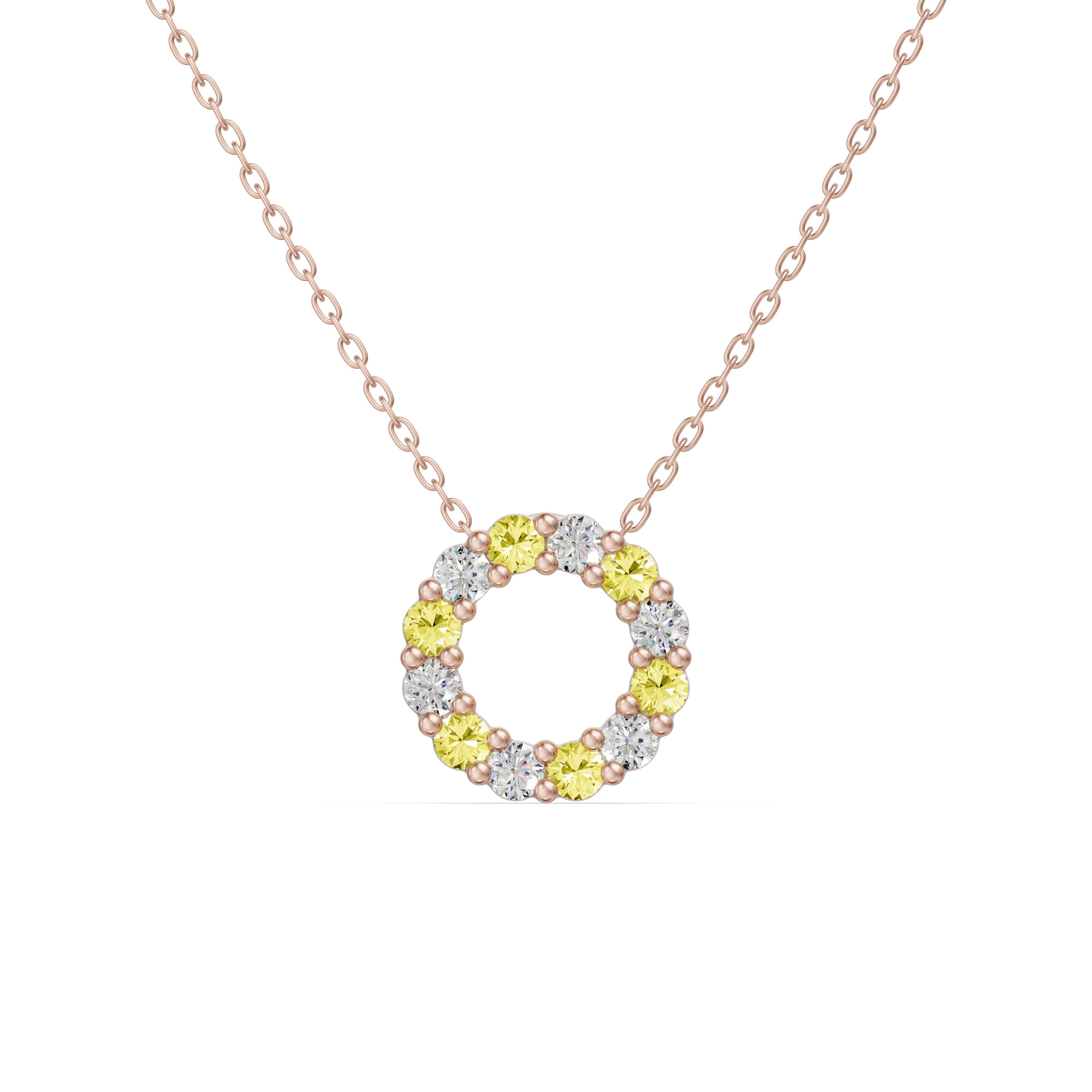 Wisiorek Koło Akcentowany z Diamentami 0.18 ct i Cytrynami 585 Różowe Złoto