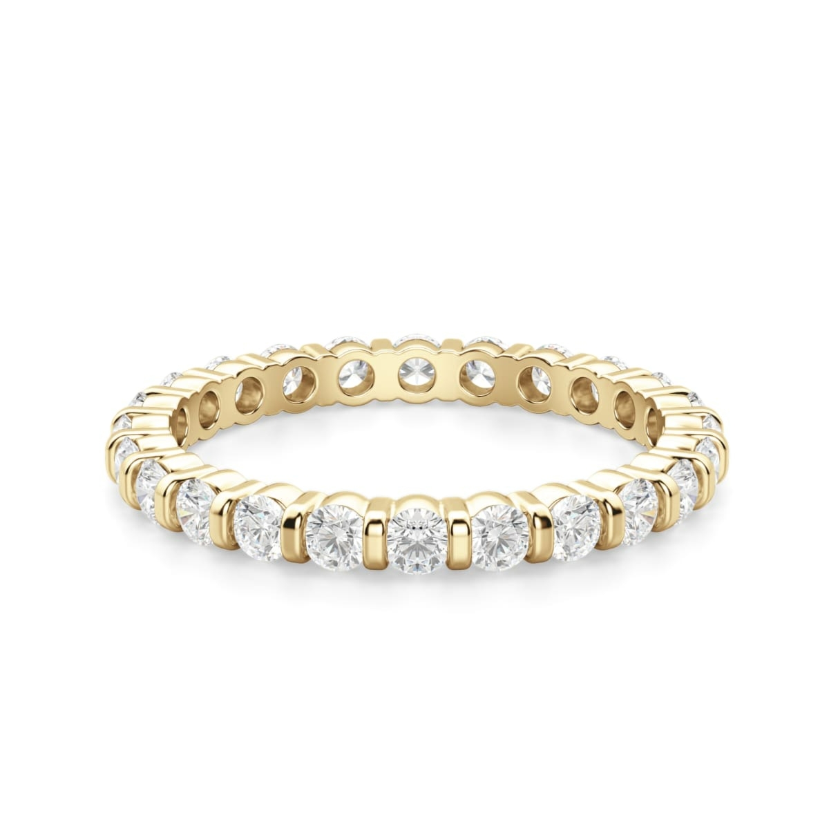 Obrączka Ślubna Eternity Bar Set z Okrągłymi Kamieniami 2.00 mm Laboratoryjny Diament 750 Żółte Złoto (18K)