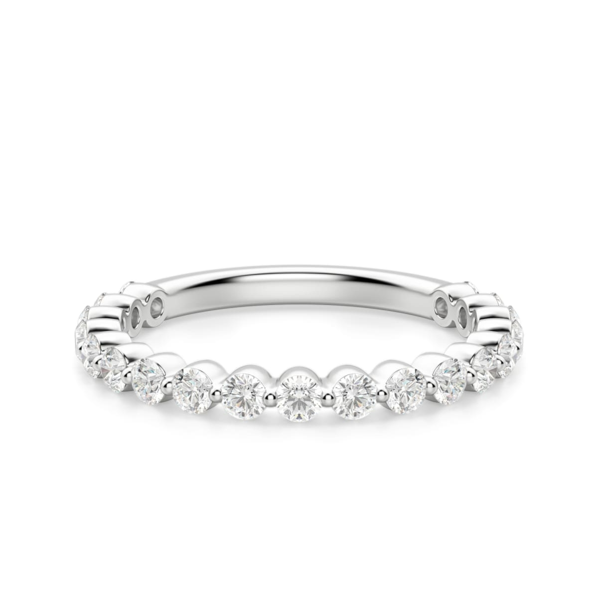 Obrączka Ślubna Half Eternity Shared Prong z Okrągłymi Kamieniami 2.00 mm Laboratoryjny Diament 750 Białe Złoto (18K)