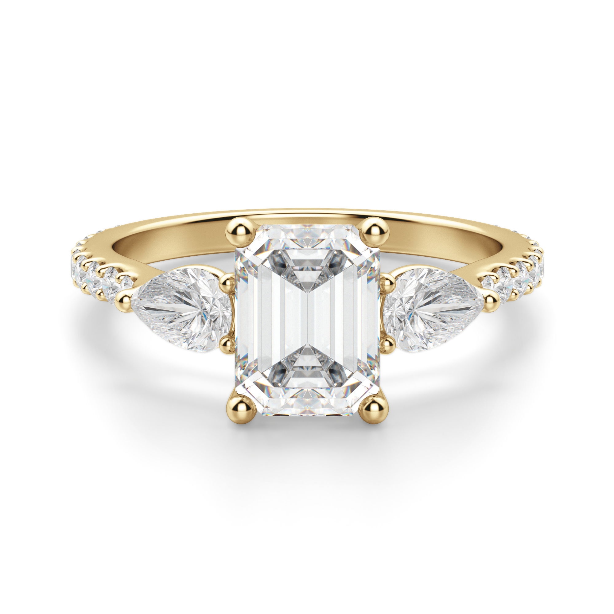 Szmaragdowy Pierścionek Zaręczynowy Accented z Gruszkowymi Bocznymi Kamieniami 1.00 krt Naturalny Diament 750 Żółte Złoto (18K)