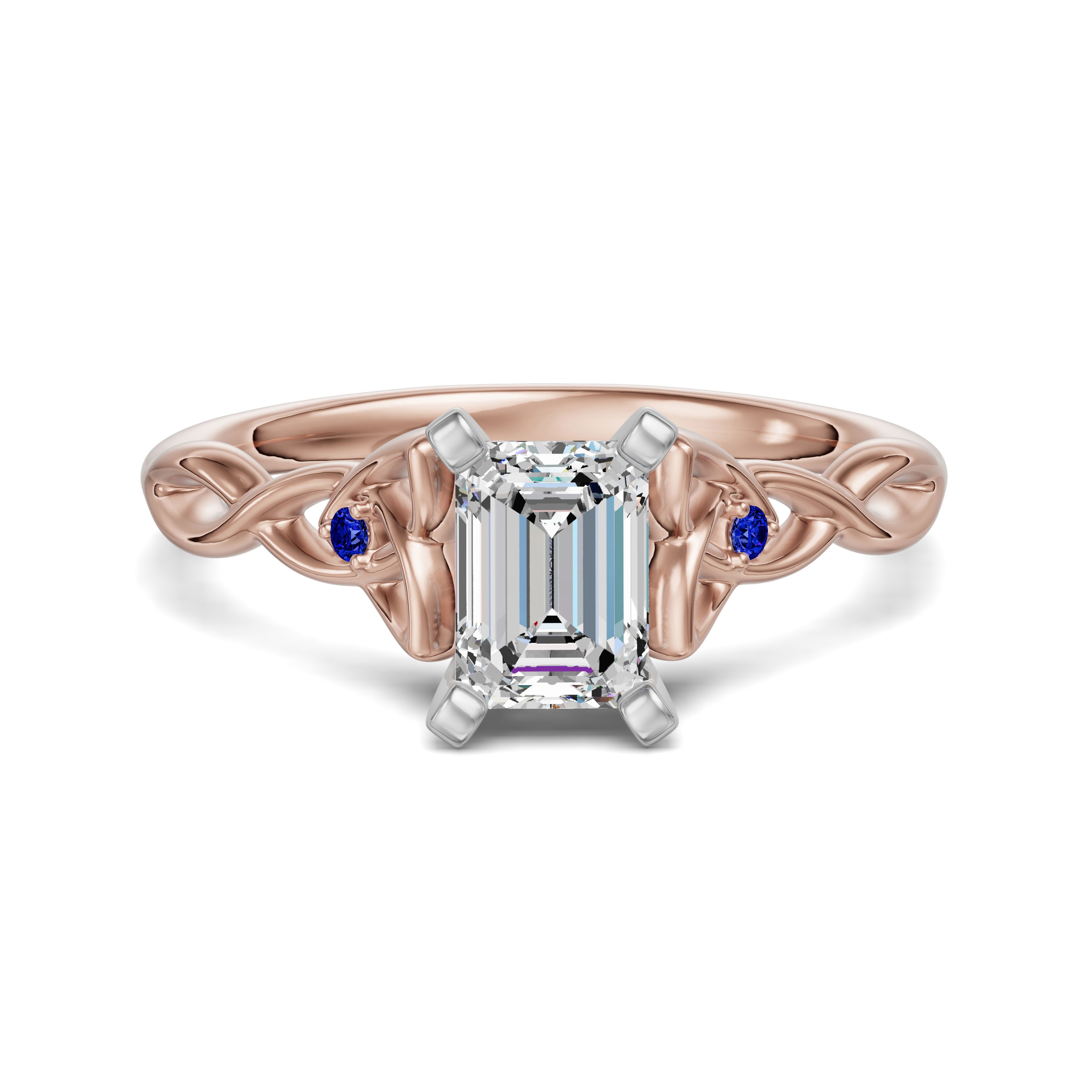 Celtic Knot Szmaragdowy 1.25 ct Pierścionek Zaręczynowy - Szafir - Diament Naturalny 585 Różowe Złoto