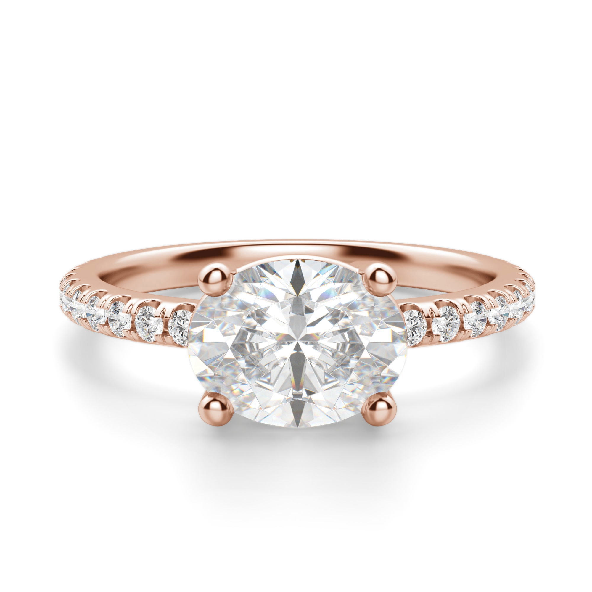 Akcentowany Pierścionek Zaręczynowy z Szlifem Owalnym 1.75 ct East-West Diament Naturalny 585 Różowe Złoto