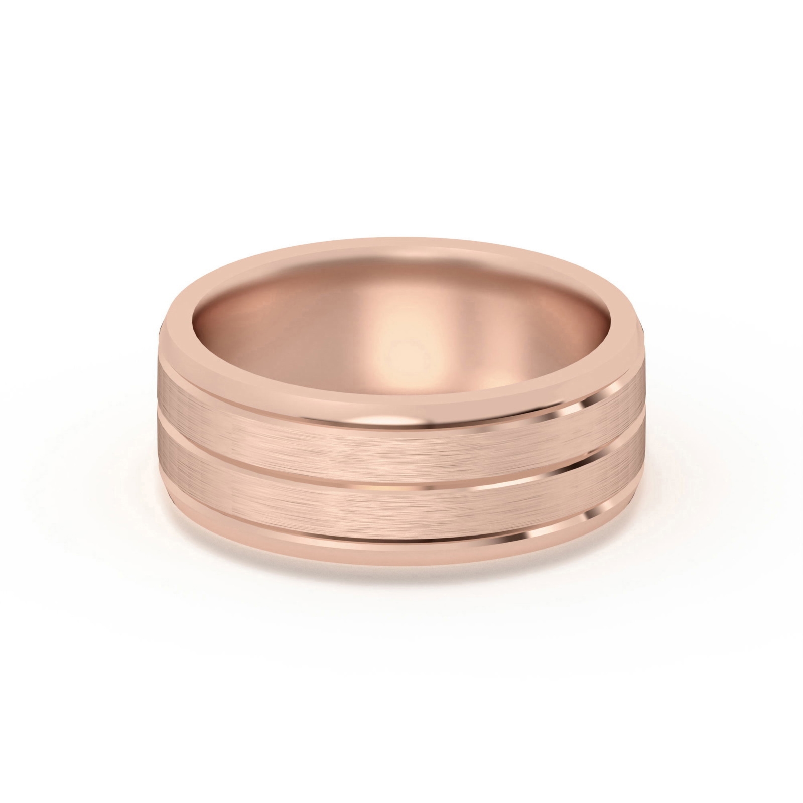 Klasyczna Beveled Comfort Fit Satenowa Męska Obrączka Ślubna 585 Różowe Złoto (14K) 7 MM