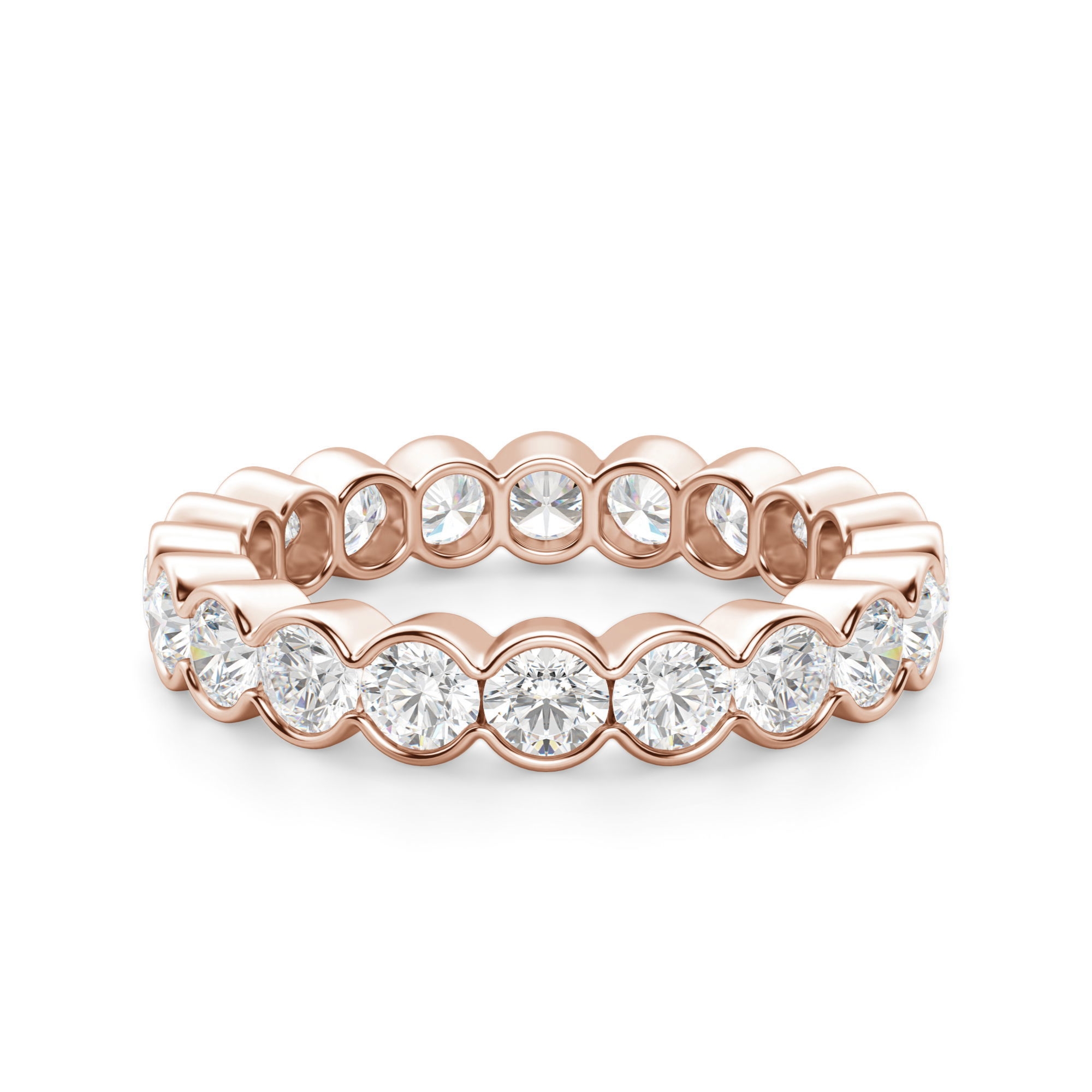 Obrączka Ślubna Eternity Half Bezel z Okrągłymi Kamieniami 3.00 mm Laboratoryjny Diament 750 Różowe Złoto (18K)