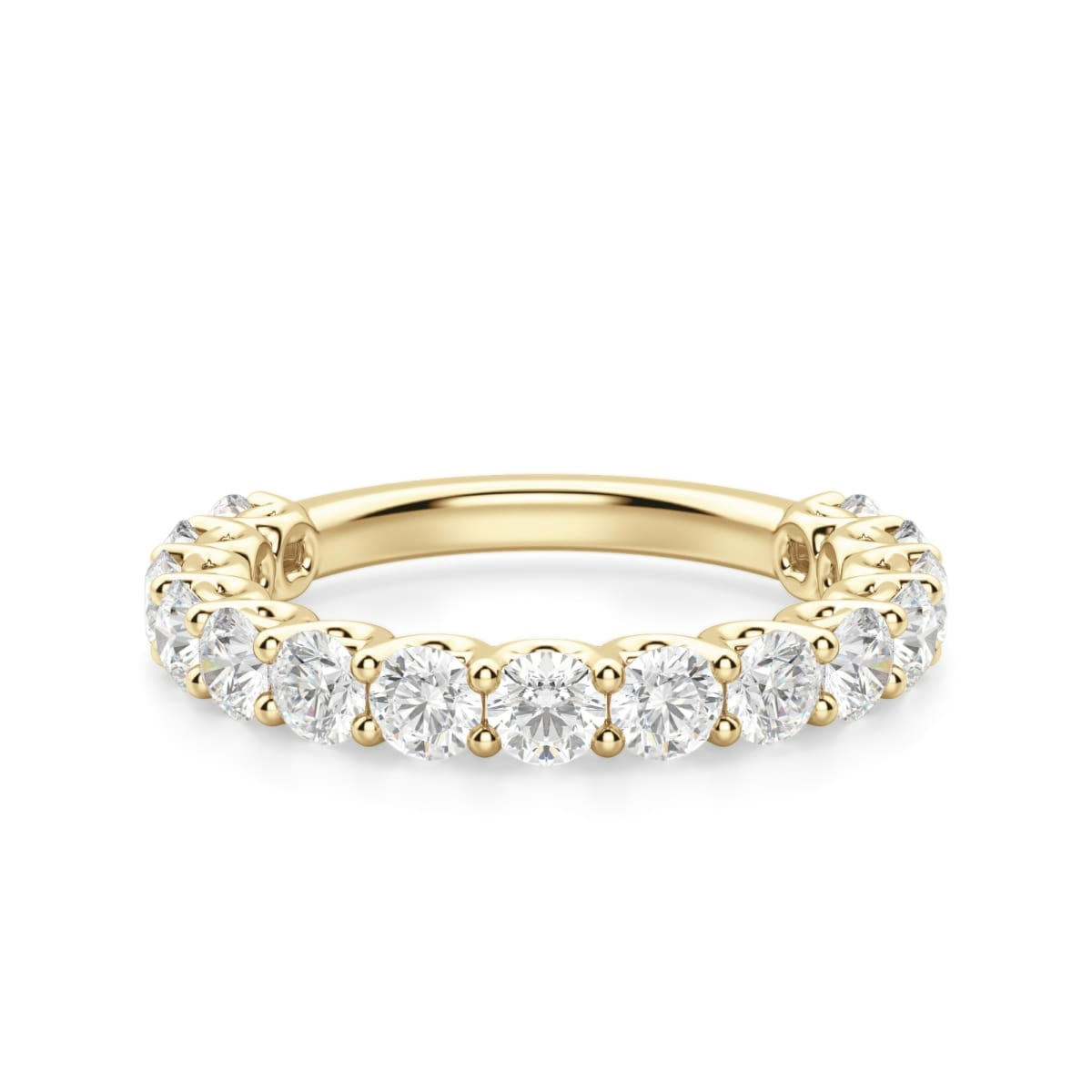 Obrączka Ślubna Half Eternity Scallop Set z Okrągłymi Kamieniami 3.00 mm Laboratoryjny Diament 750 Żółte Złoto (18K)