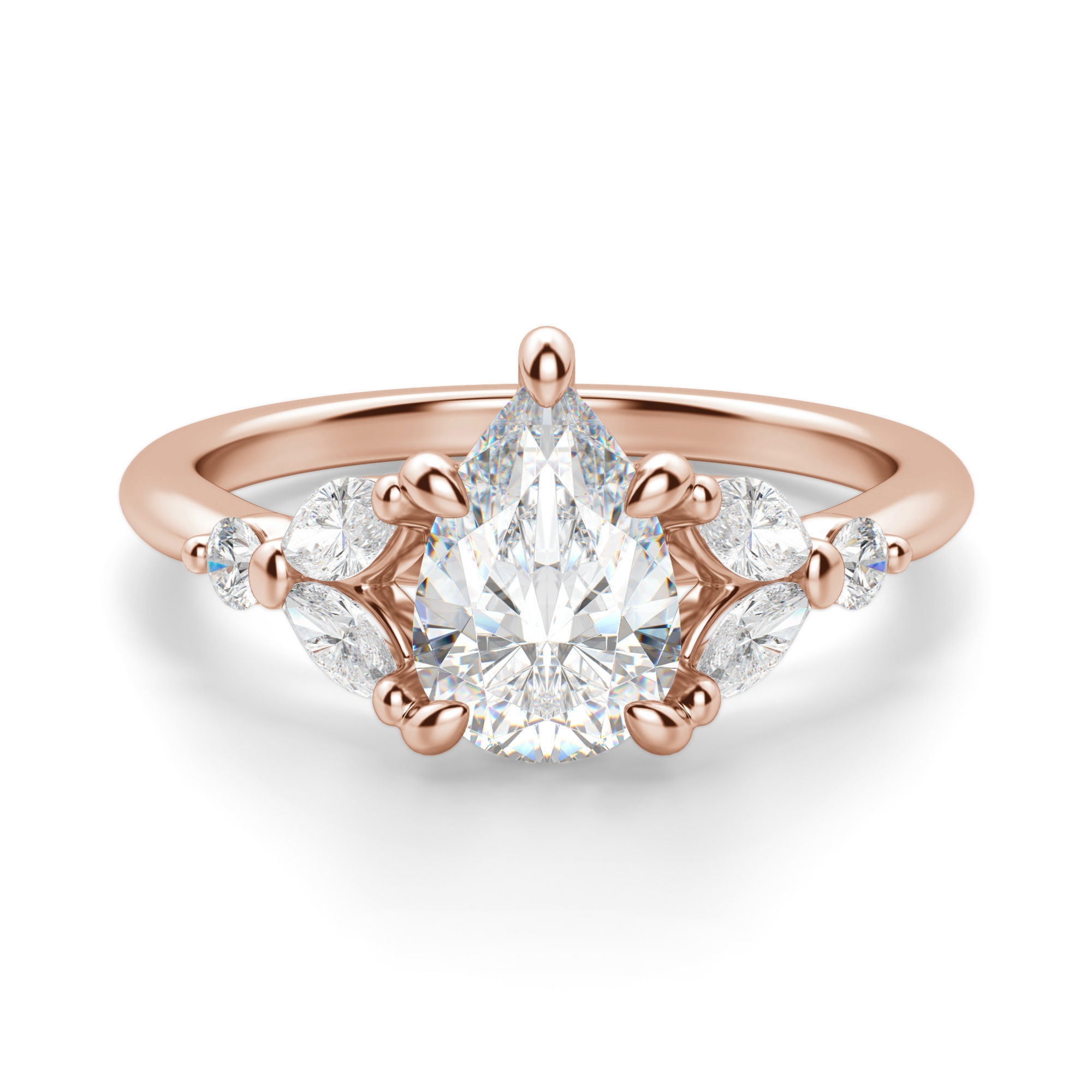 Haven Gruszkowy 1.75 krt Pierścionek Zaręczynowy Diament Laboratoryjny 585 Różowe Złoto (14K)