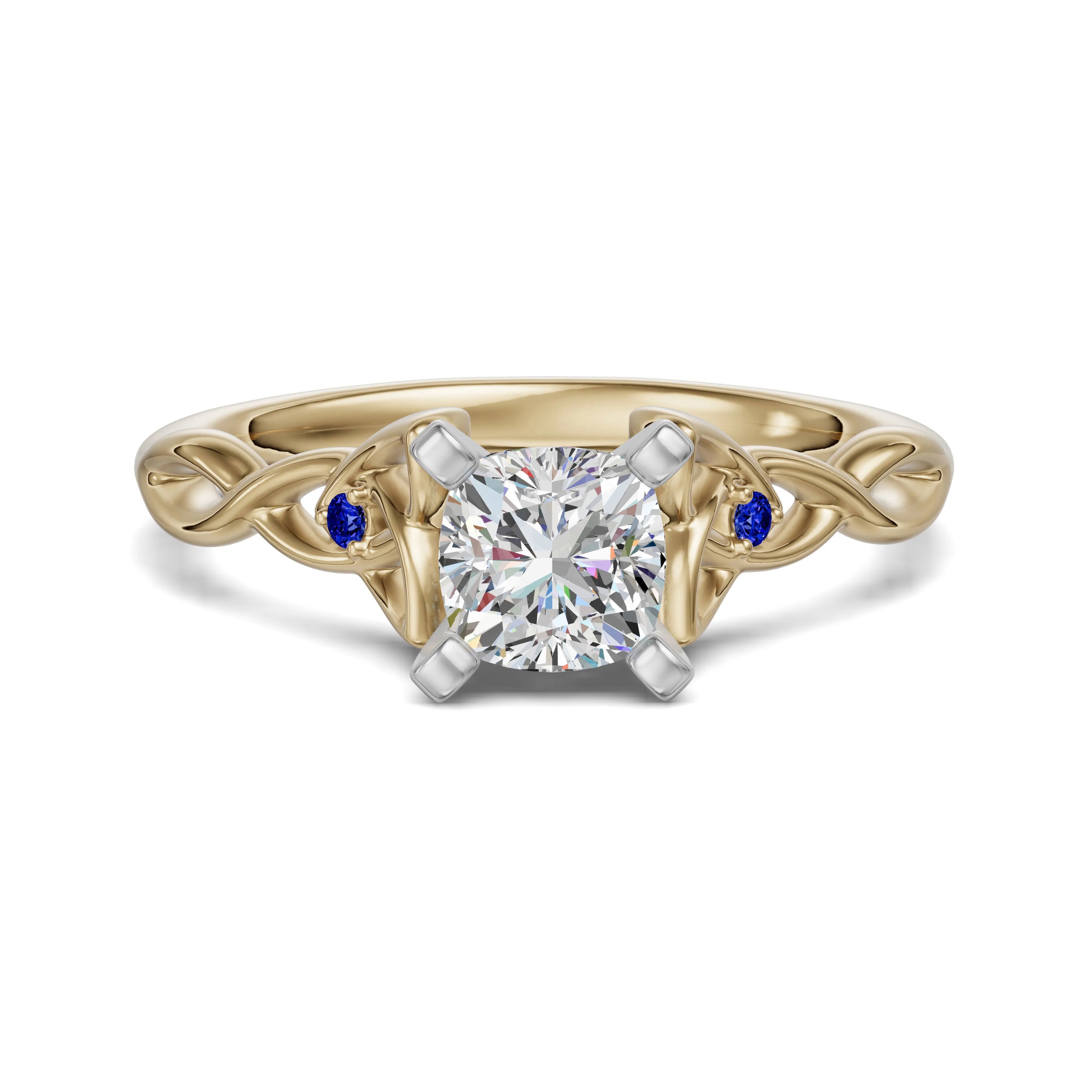 Celtic Knot Poduszkowy 0.75 ct Pierścionek Zaręczynowy - Szafir - Diament Naturalny 585 Żółte Złoto