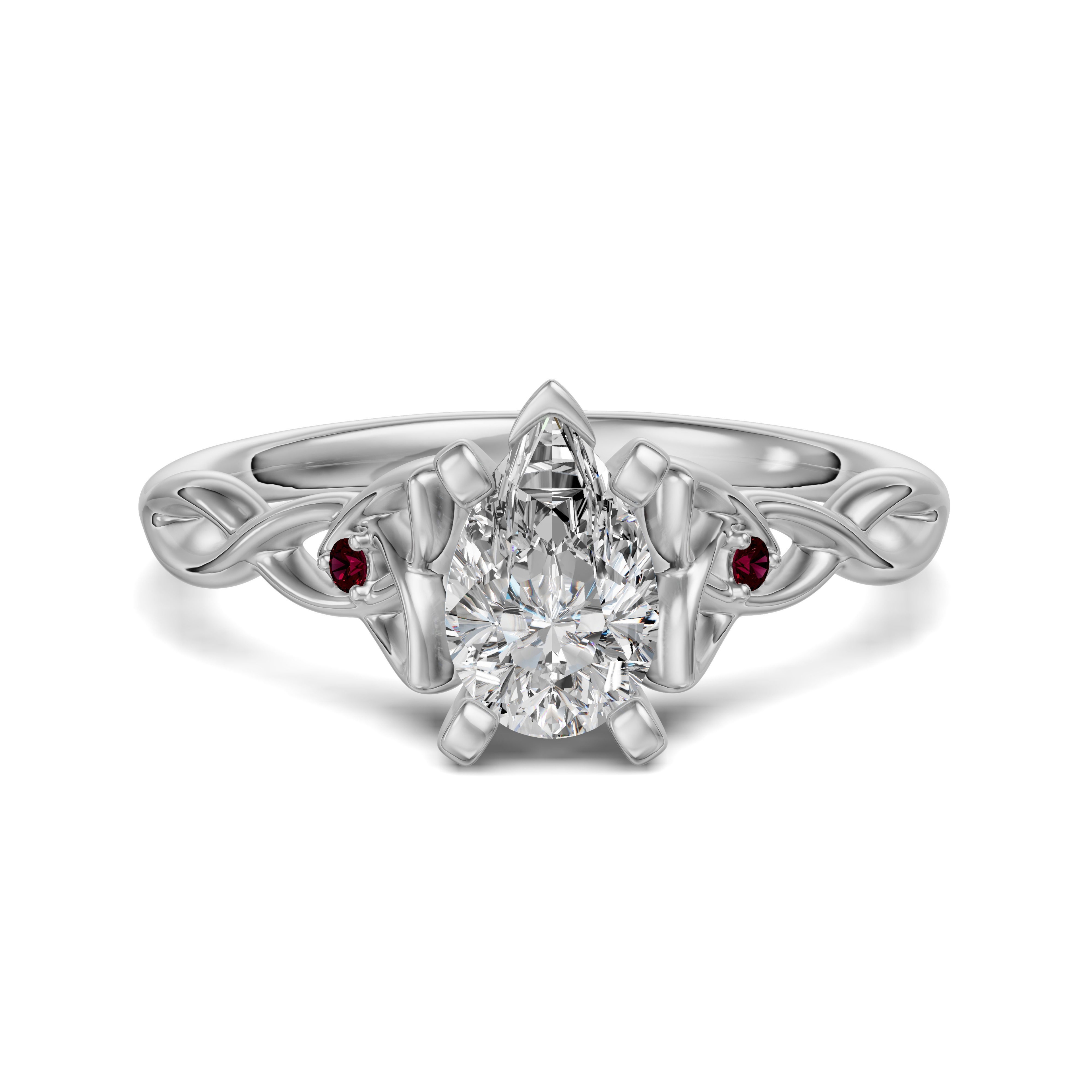 Celtic Knot Gruszkowy 0.75 ct Pierścionek Zaręczynowy - Rubin - Diament Naturalny 585 Białe Złoto